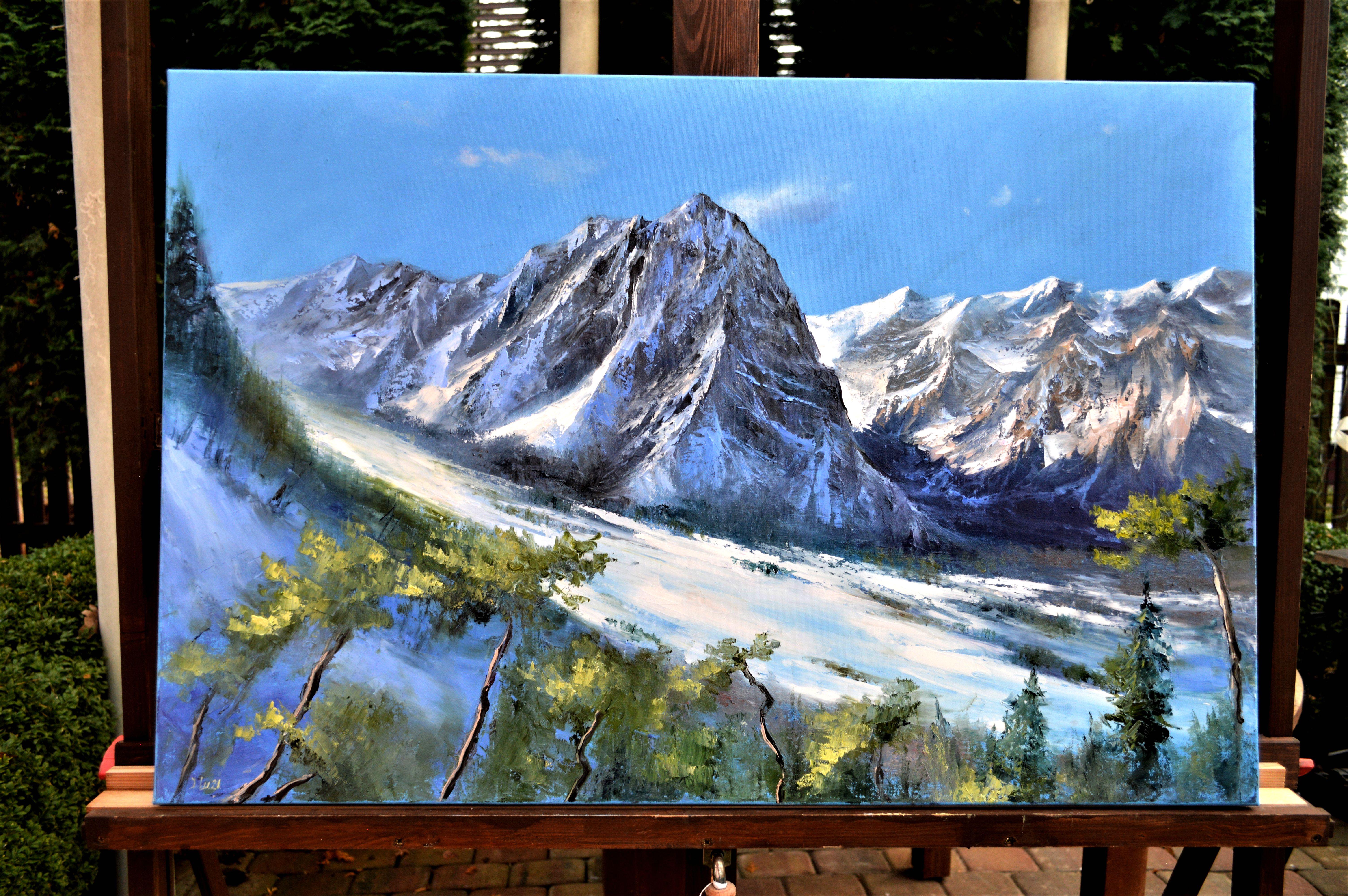 Skipiste 60X90 (Blau), Landscape Painting, von Elena Lukina
