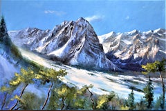 Skipiste, Winterstille Ölgemälde, große Landschaft, strukturiertes Impasto, neu