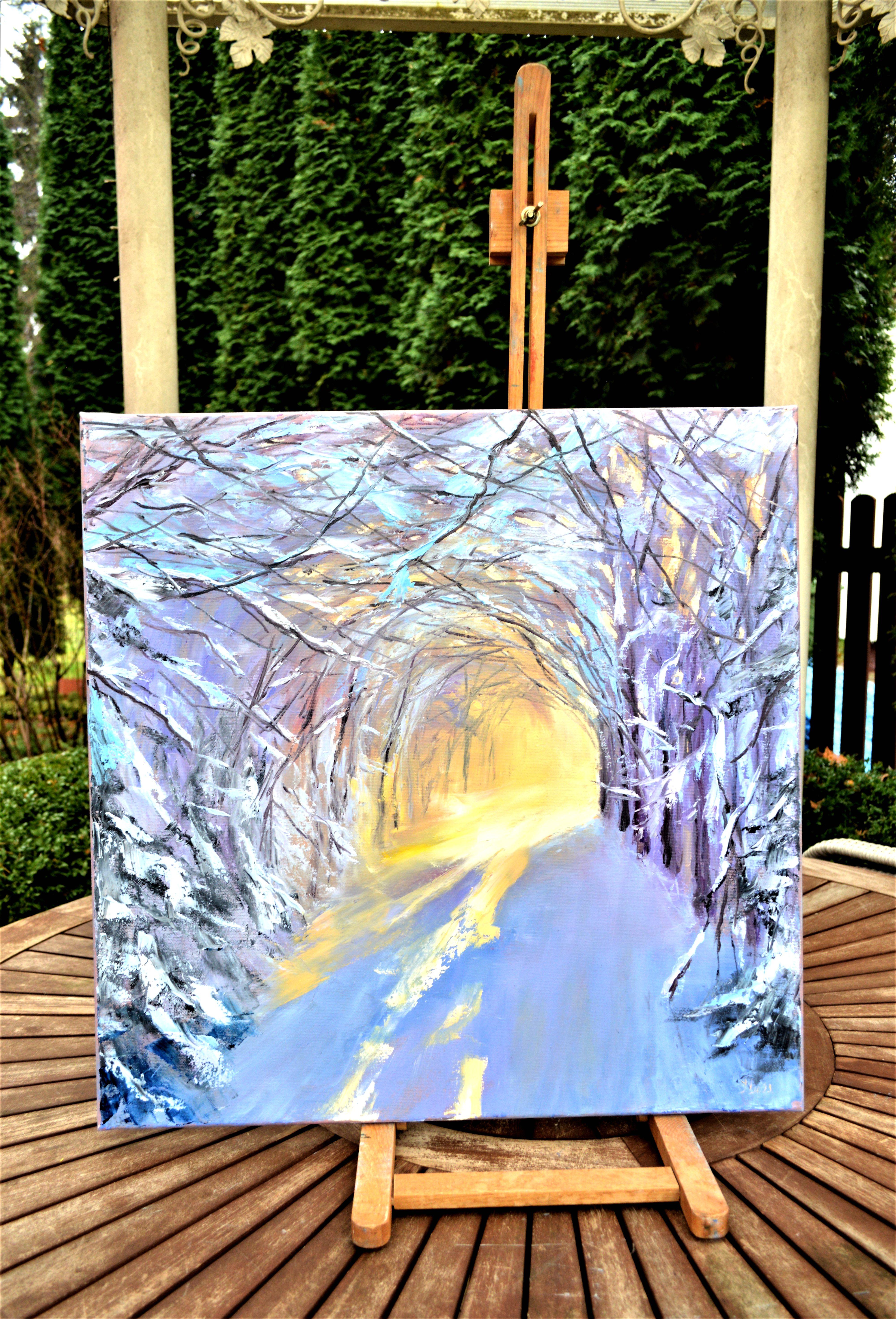 Snow alley 60X60 - Painting by Elena Lukina