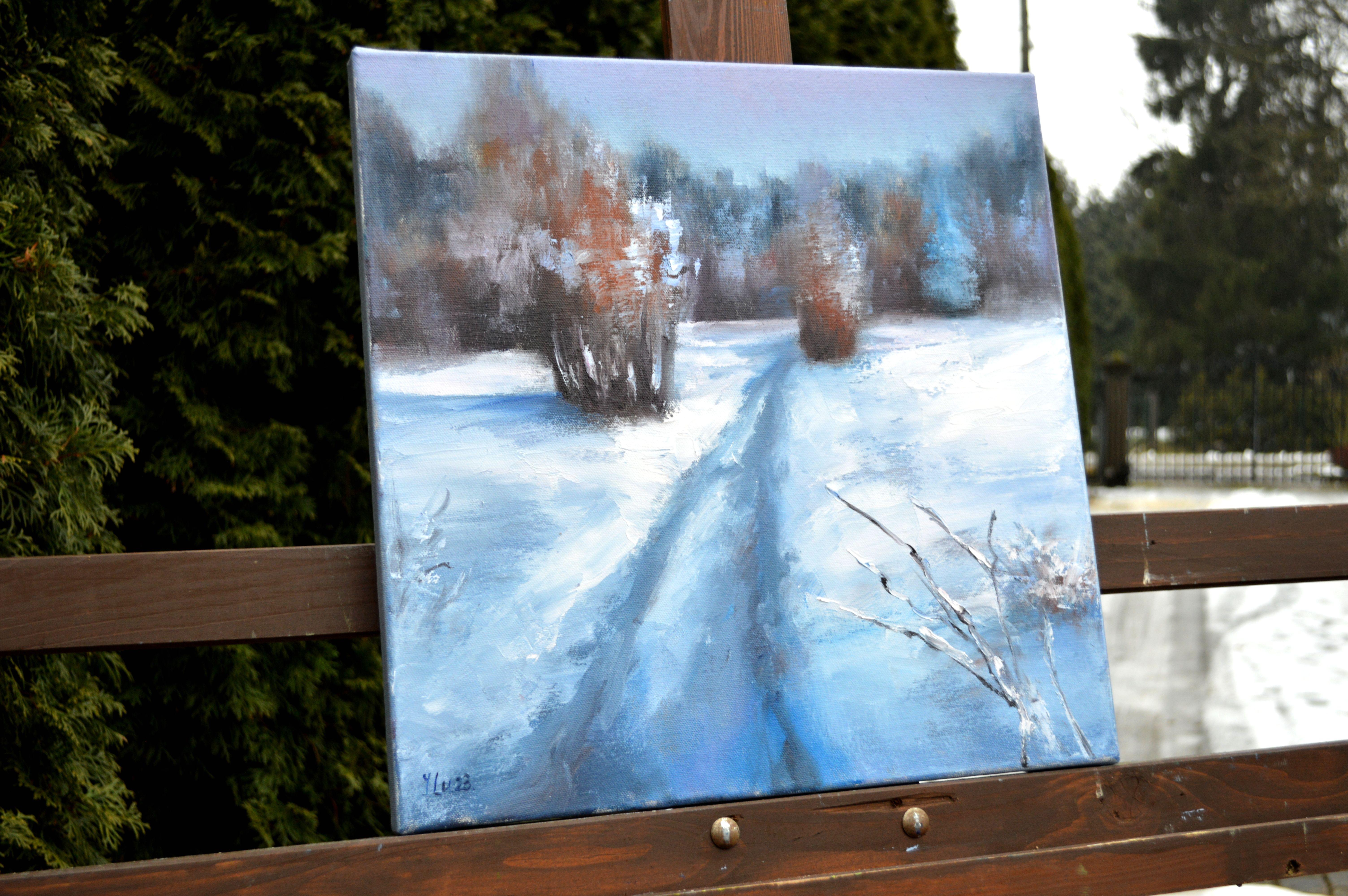 Snow path 40X40 - Expressionist Painting by Elena Lukina