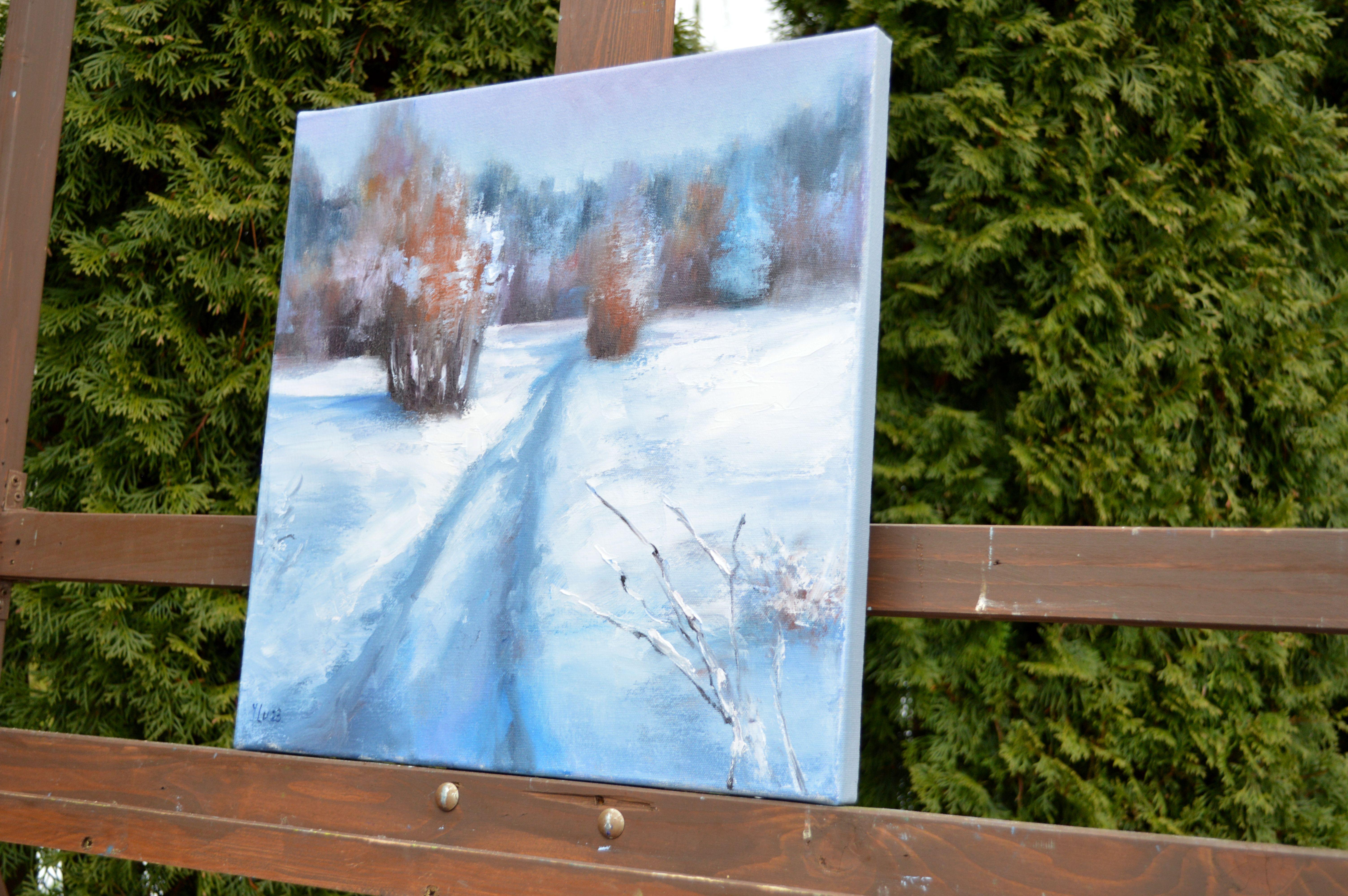 In my oil painting, I sought to capture the serene essence of a winter's journey. I employed a blend of expressionism and impressionism to convey the chill and introspection that snowy landscapes evoke. Working the canvas, I envisioned the path as a
