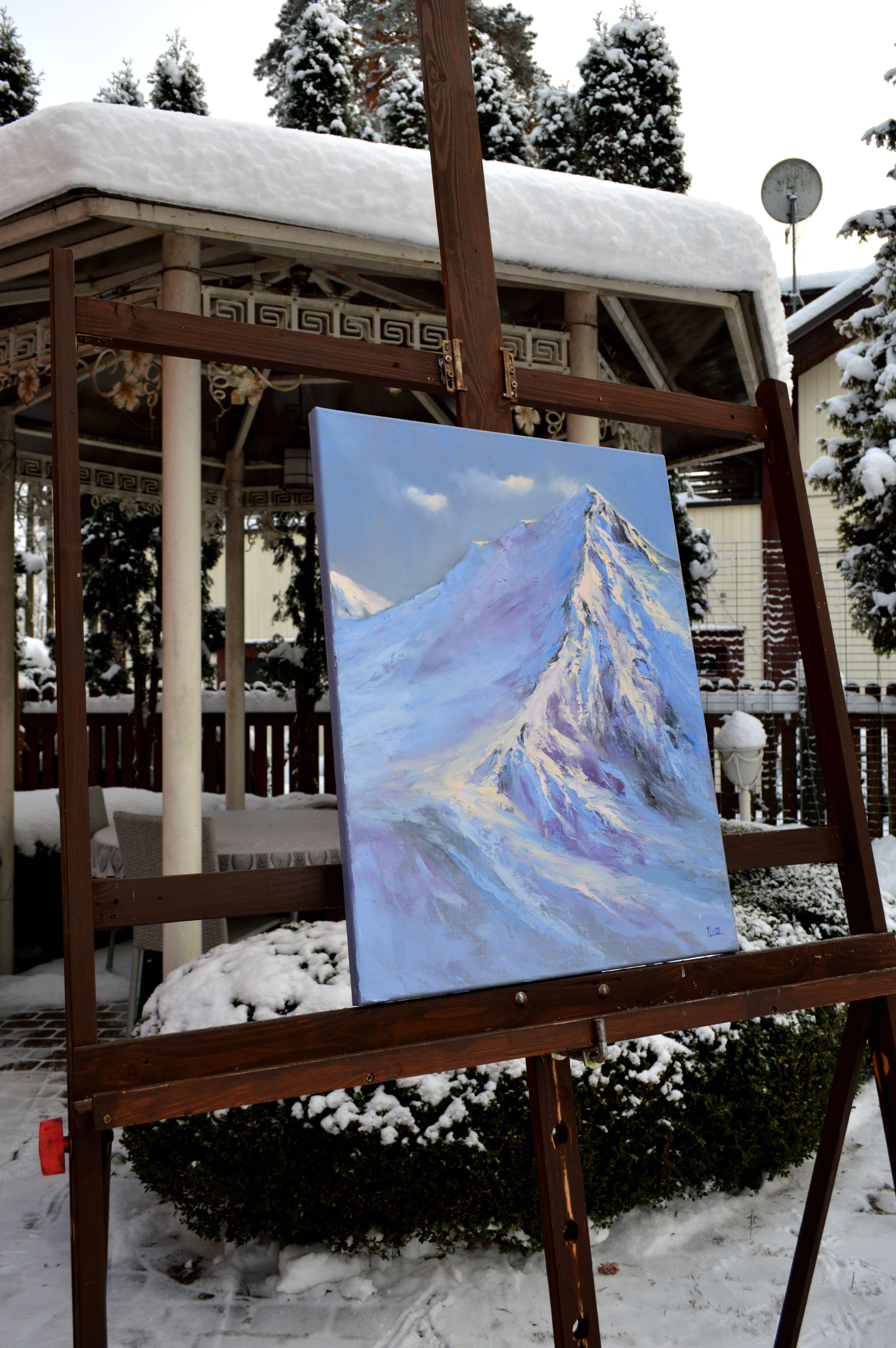 Peaks de neige 60X50 - Bleu Landscape Painting par Elena Lukina