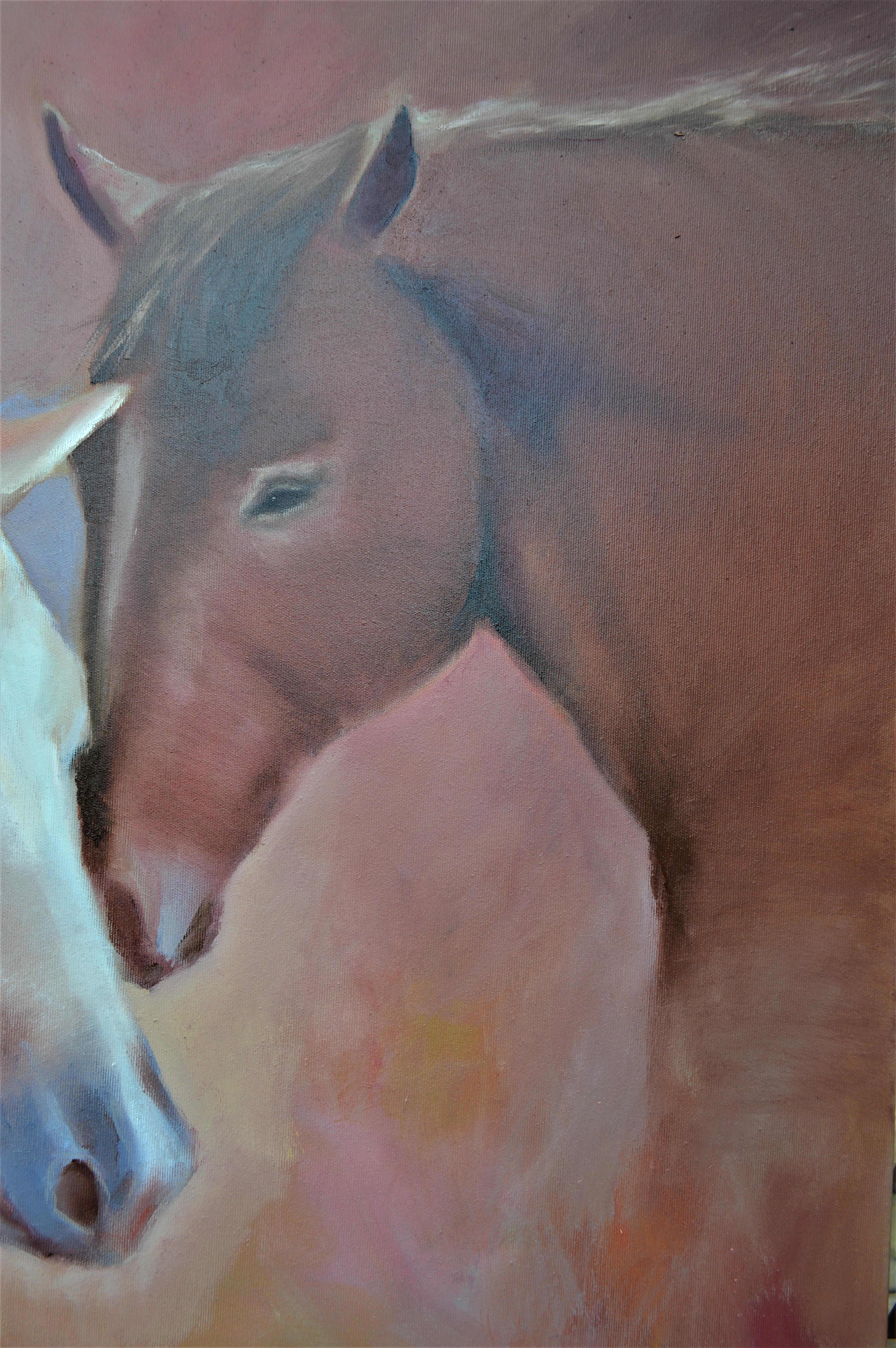 Huile blanche et rouge des têtes de neige 80X80 en vente 5