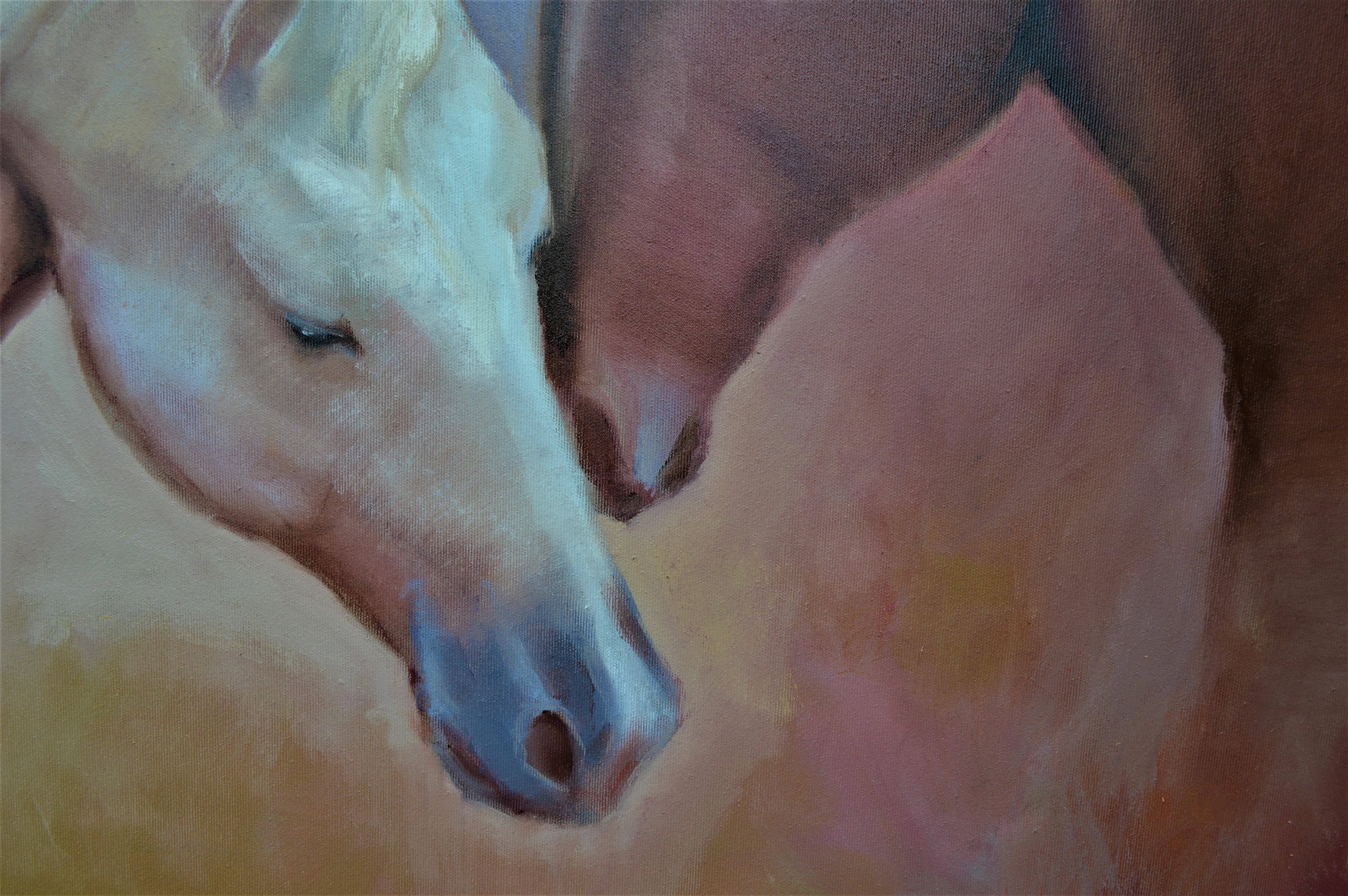 Huile blanche et rouge des têtes de neige 80X80 en vente 6
