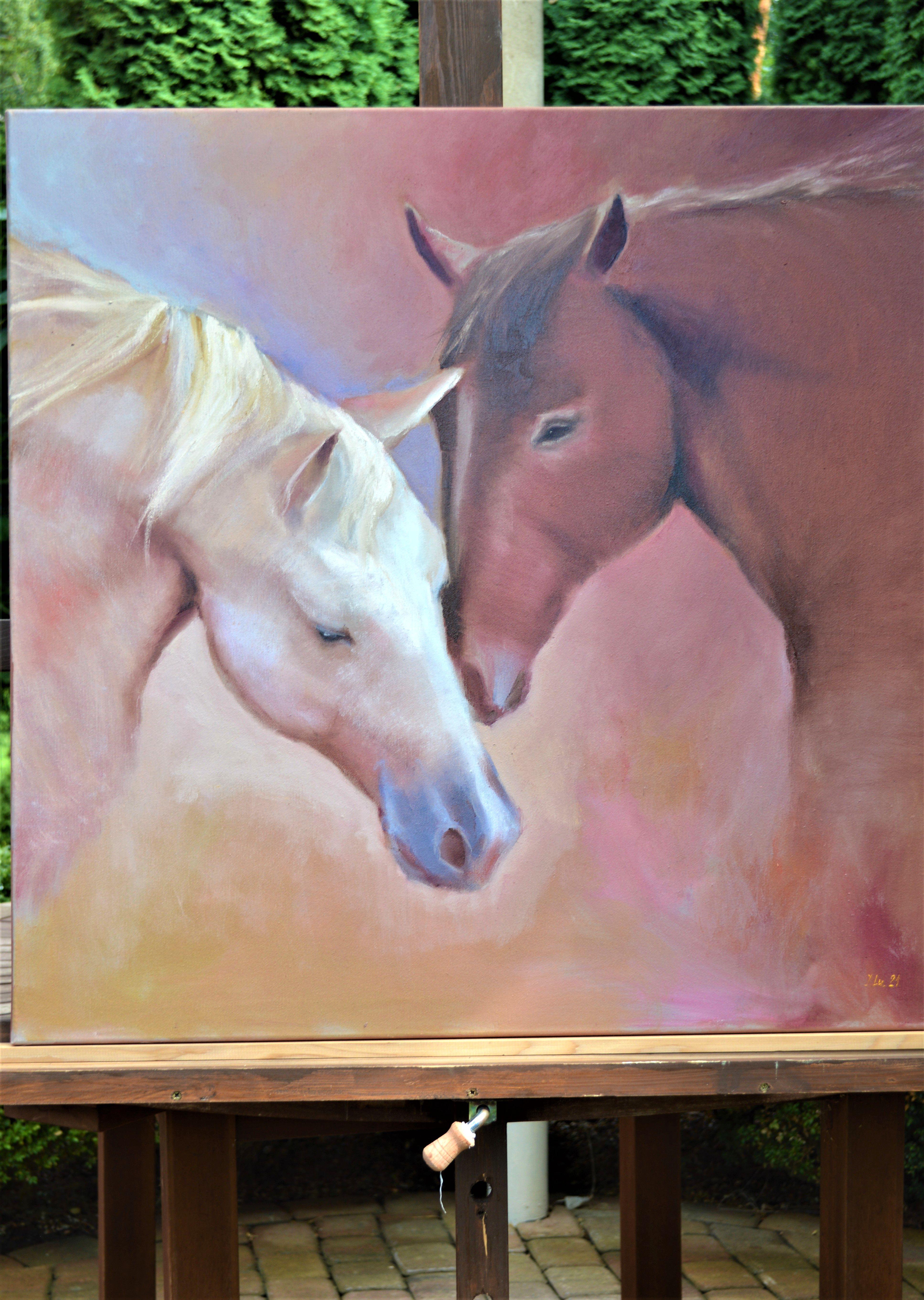 Huile blanche et rouge des têtes de neige 80X80 en vente 10