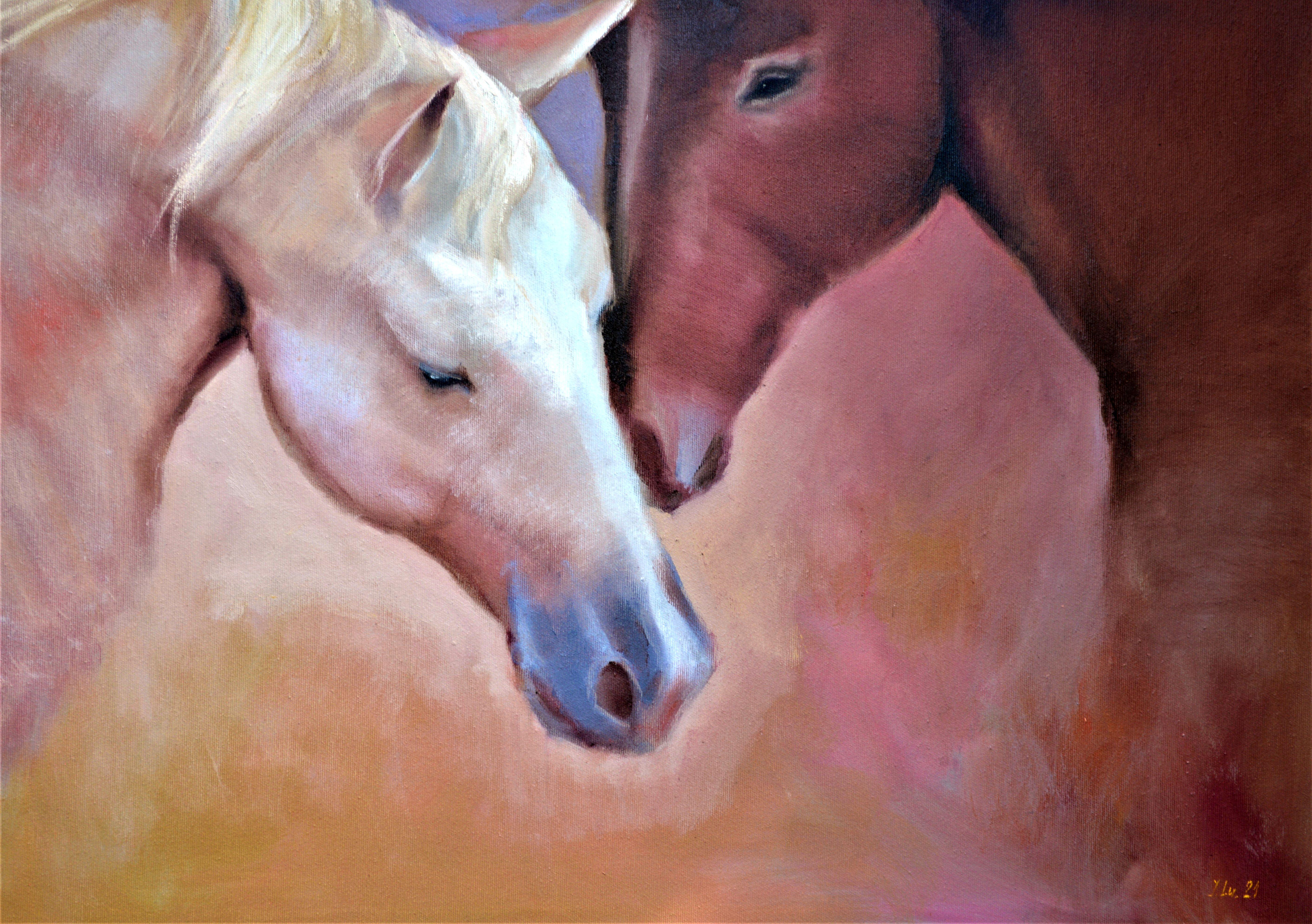 Huile blanche et rouge des têtes de neige 80X80 en vente 11