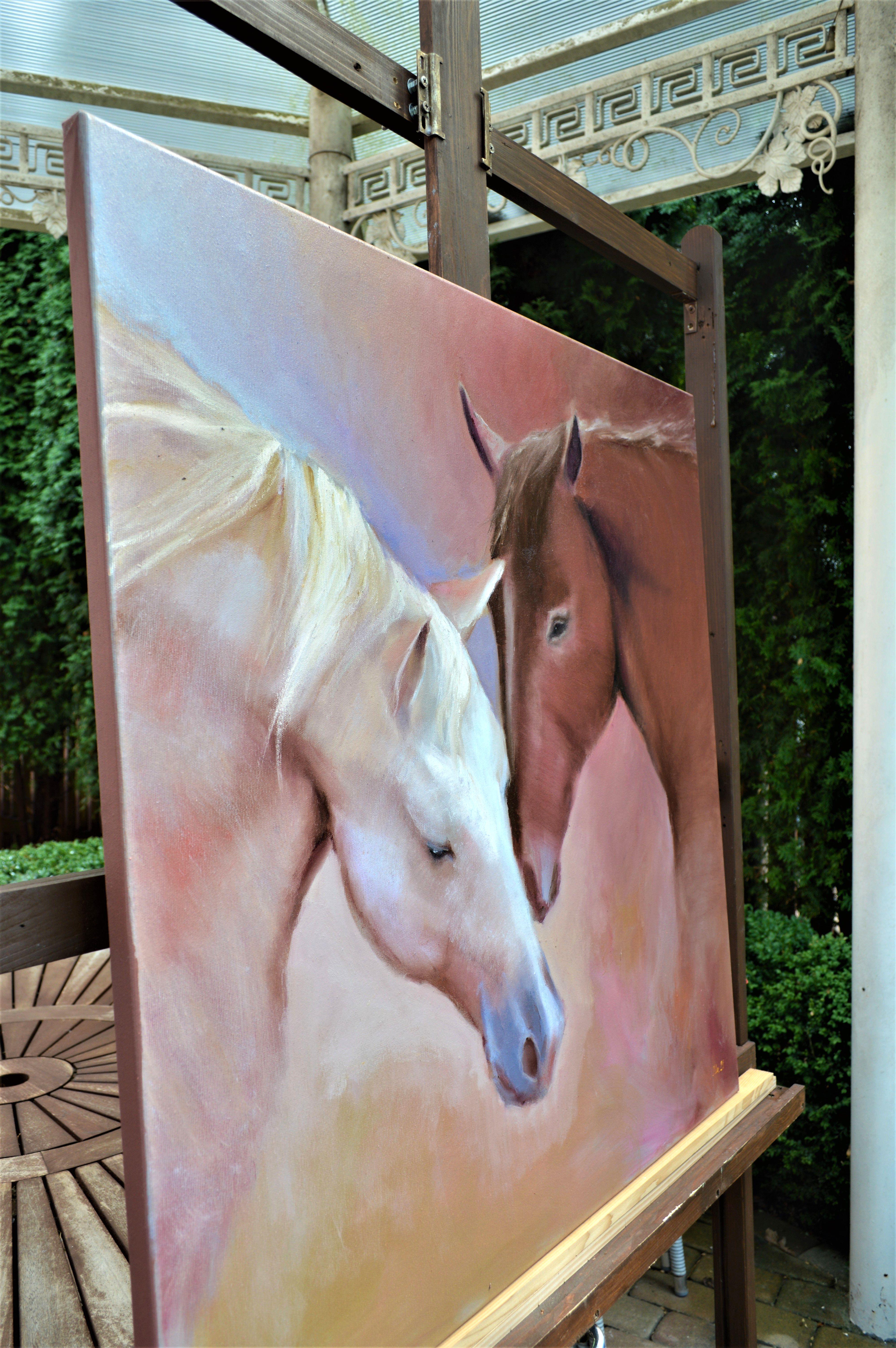 Huile blanche et rouge des têtes de neige 80X80 en vente 12