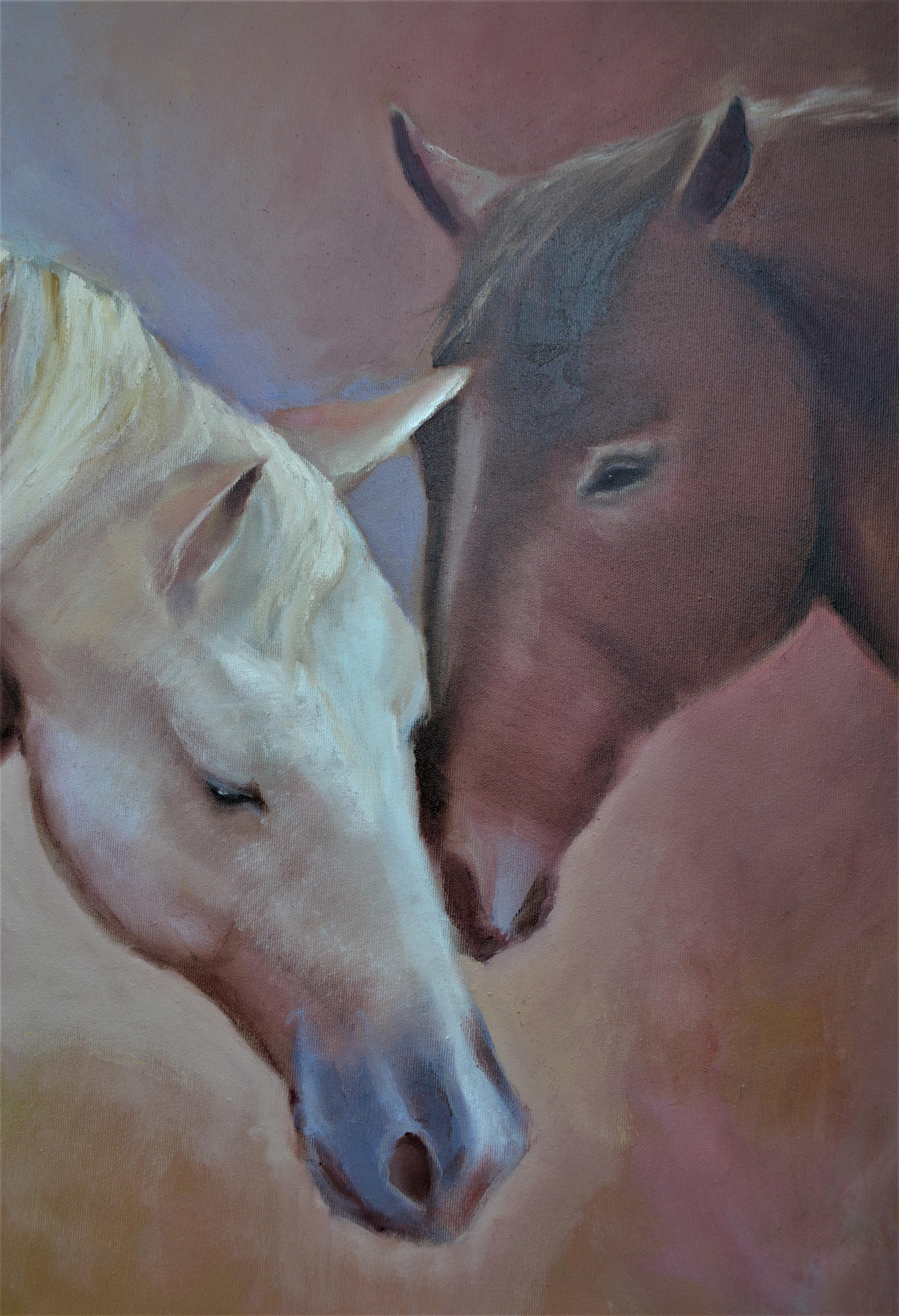 Huile blanche et rouge des têtes de neige 80X80 en vente 3