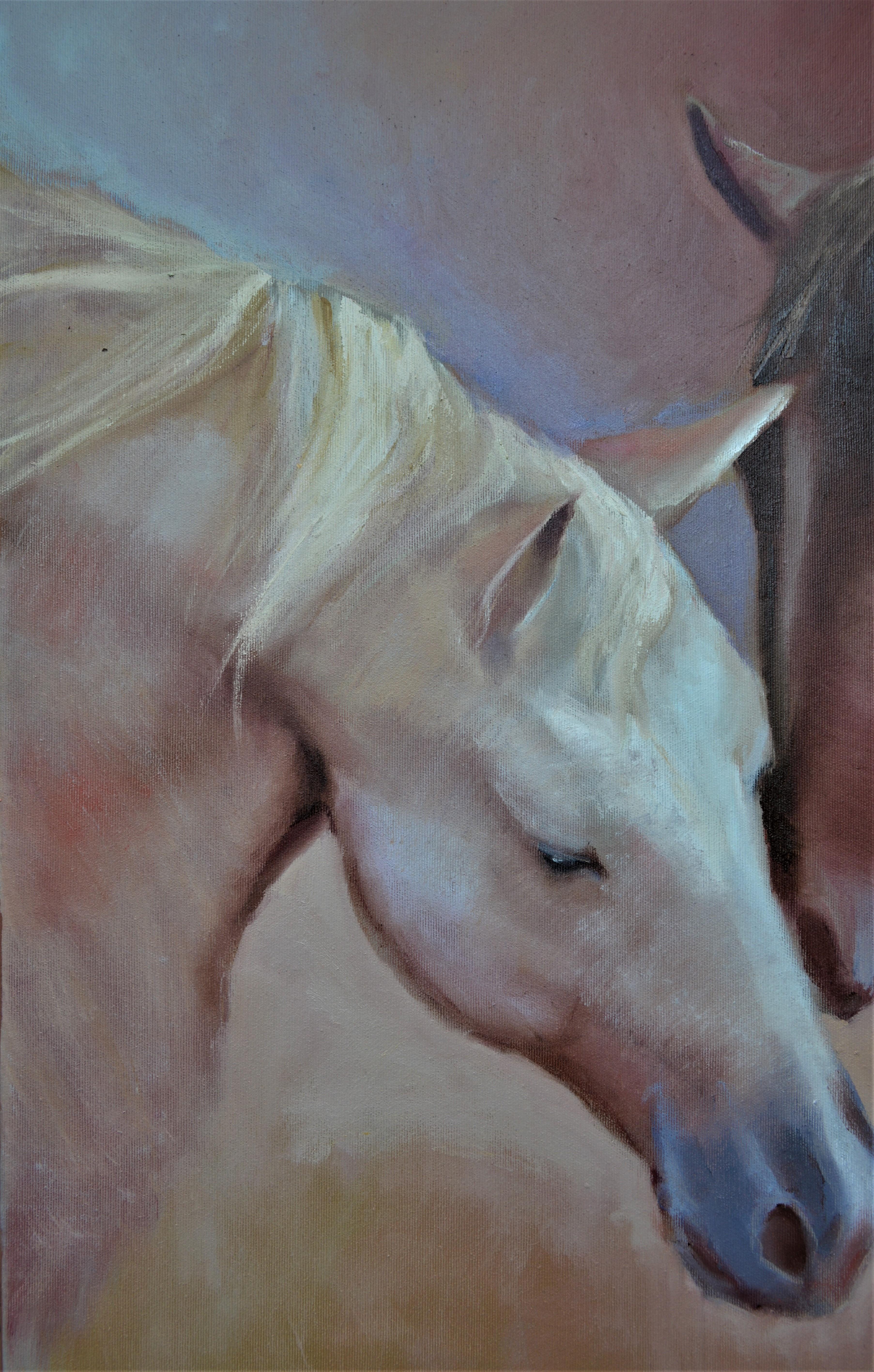 Huile blanche et rouge des têtes de neige 80X80 en vente 4