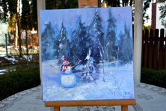 Snowman and Christmas trees