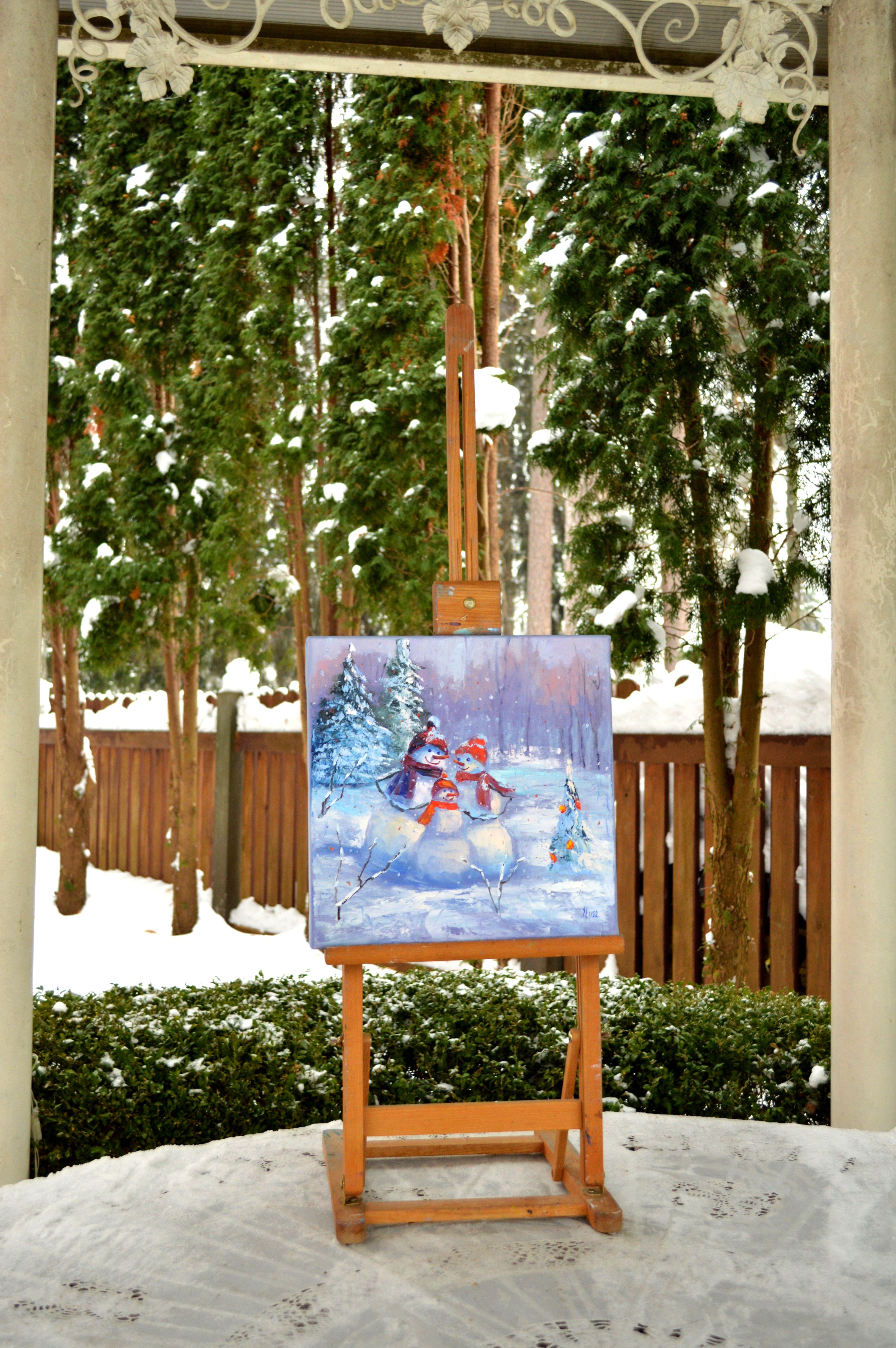 Famille de bonhommes de neige - Painting de Elena Lukina