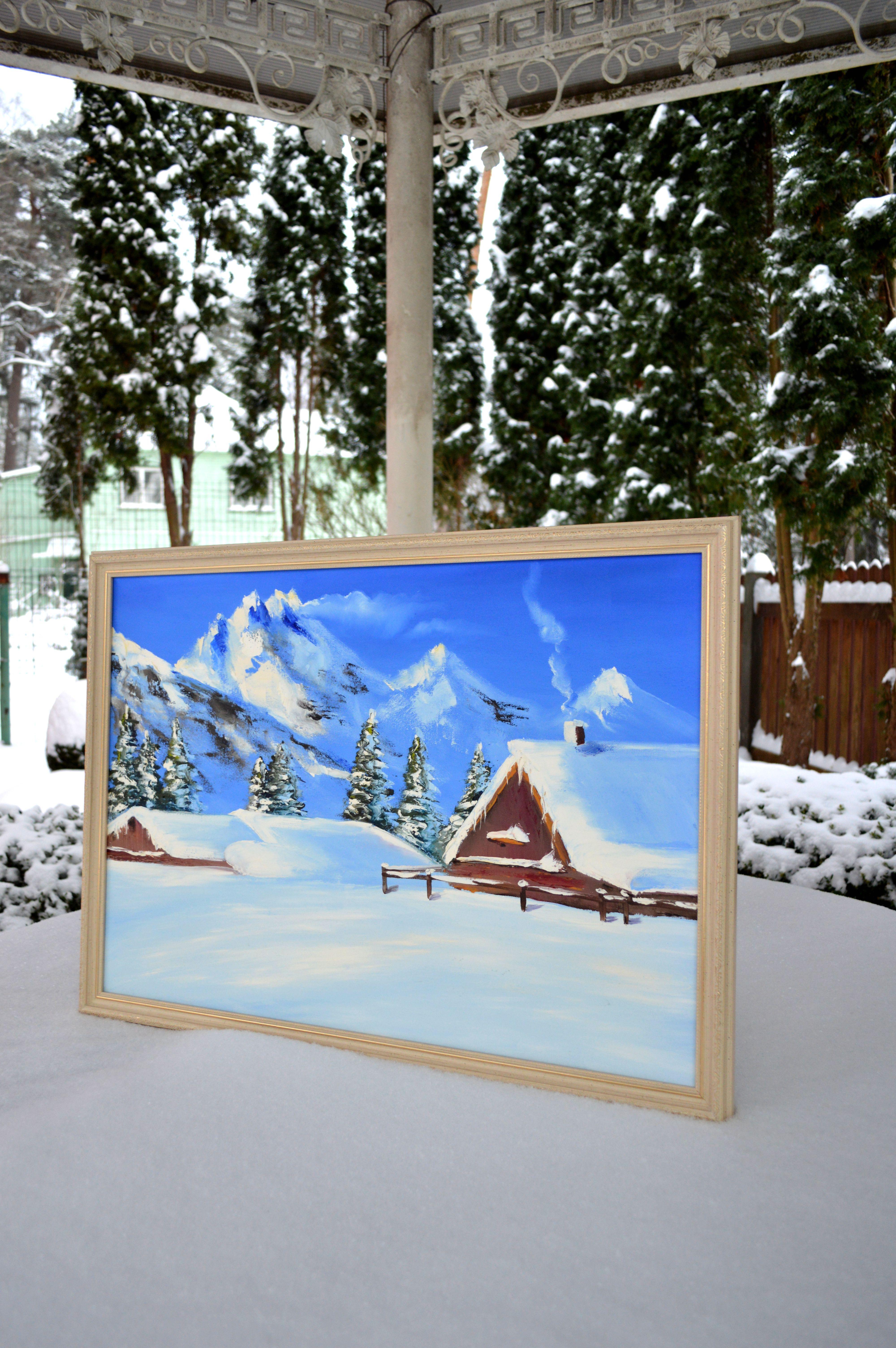 WINTER SALE! Snowy chalet 50X70 oil painting For Sale 7