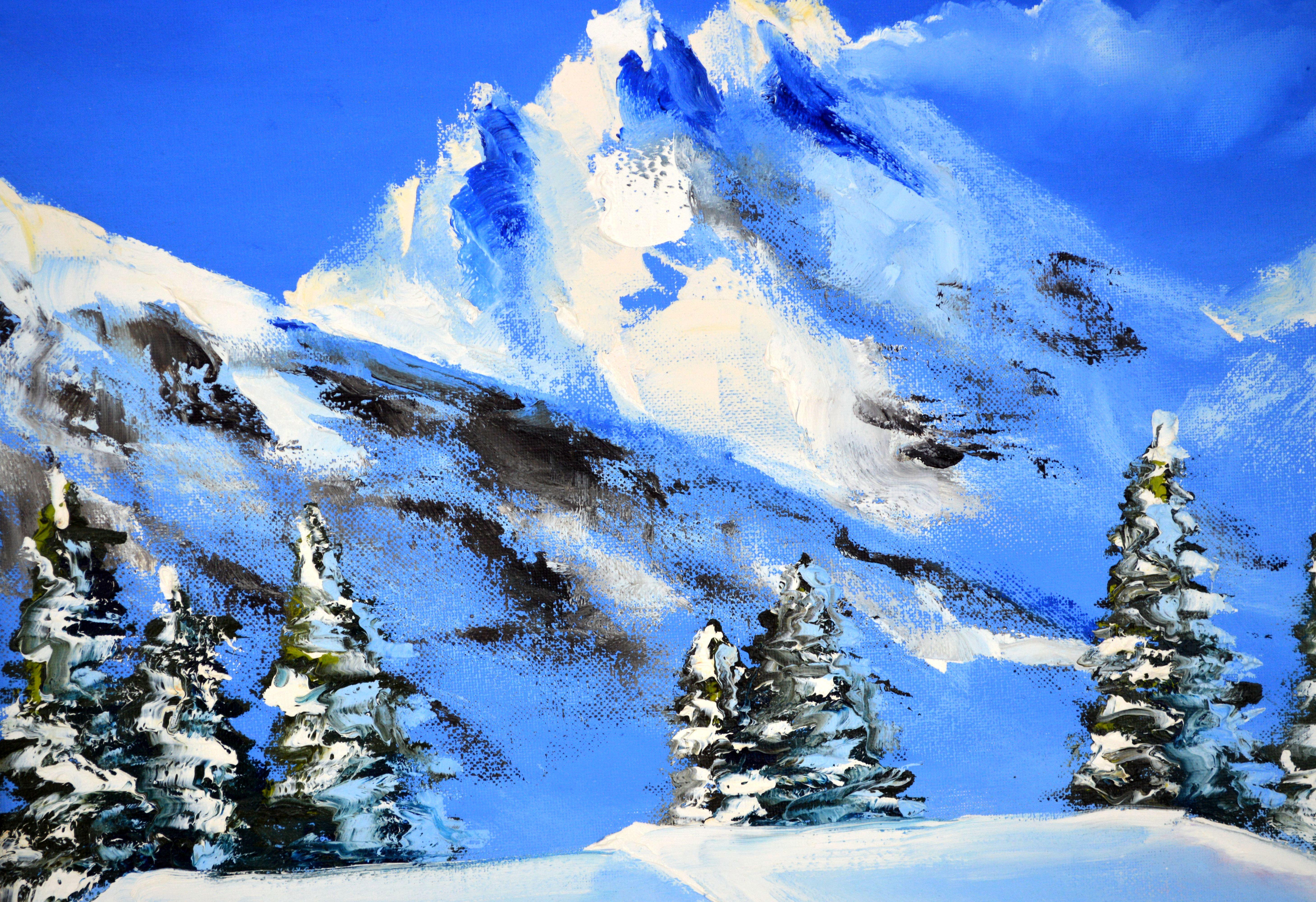 WINTER SALE! Snowy chalet 50X70 oil painting For Sale 10