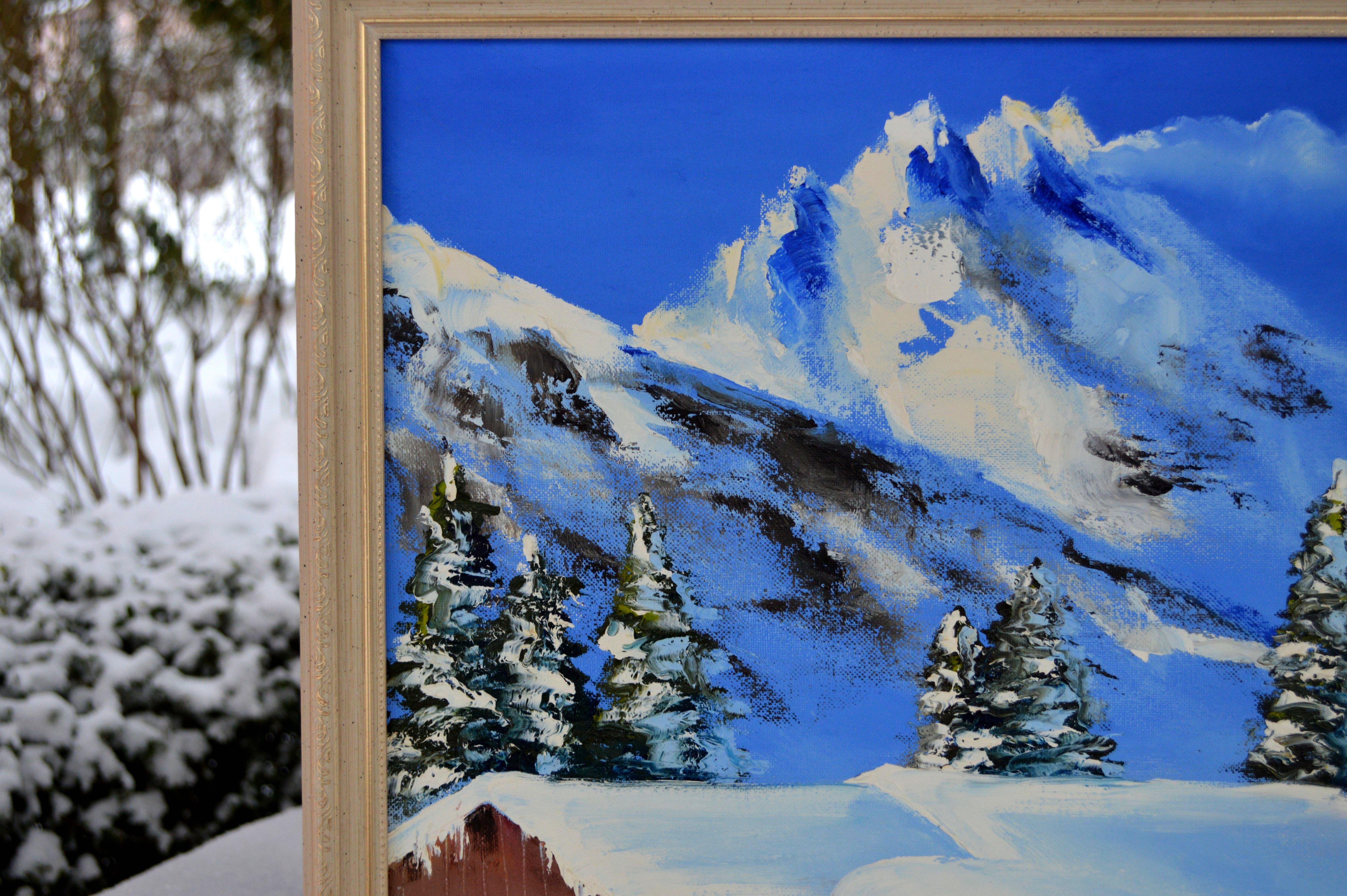 WINTER SALE! Snowy chalet 50X70 oil painting For Sale 3