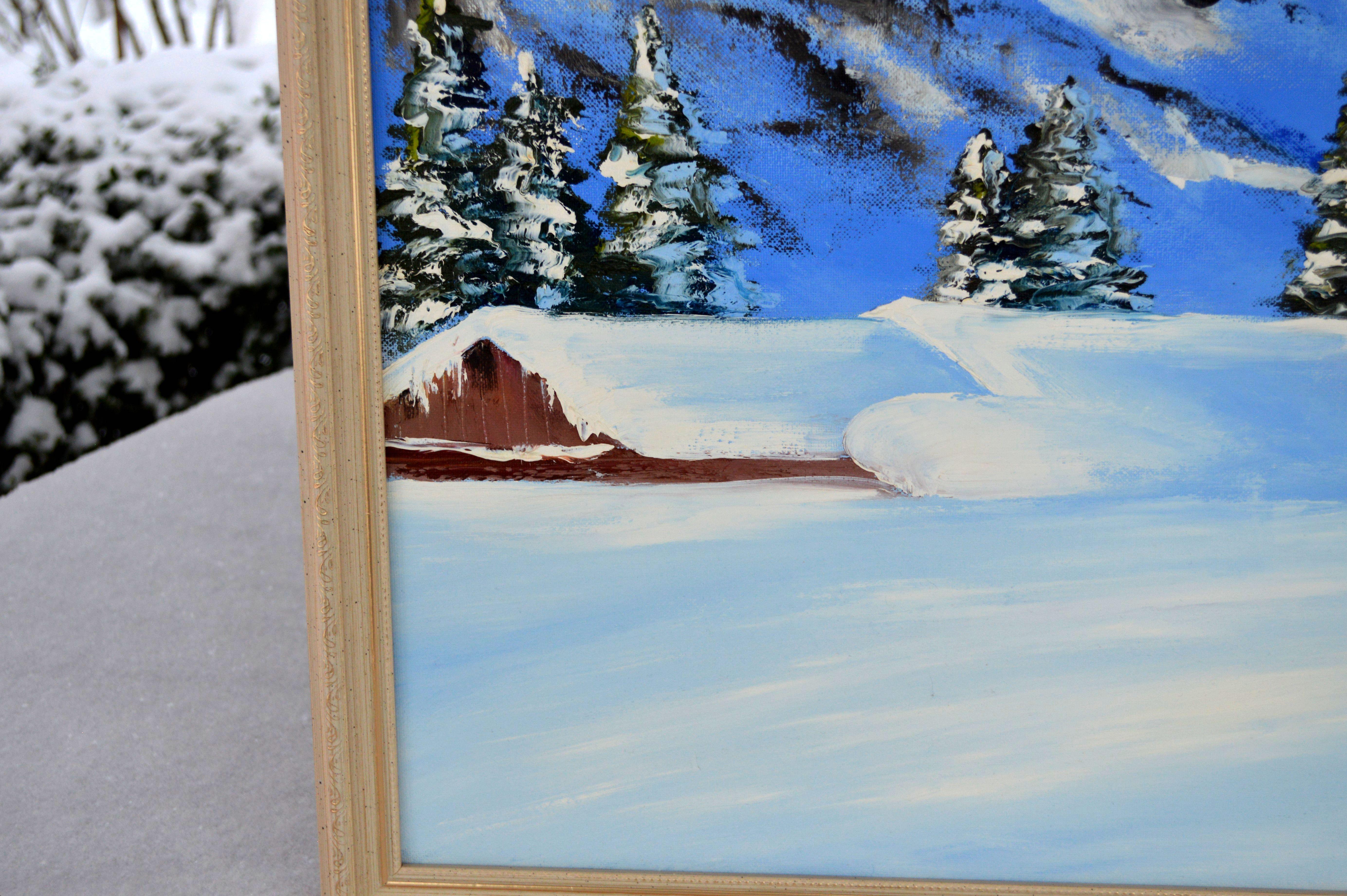 WINTER SALE! Snowy chalet 50X70 oil painting For Sale 4
