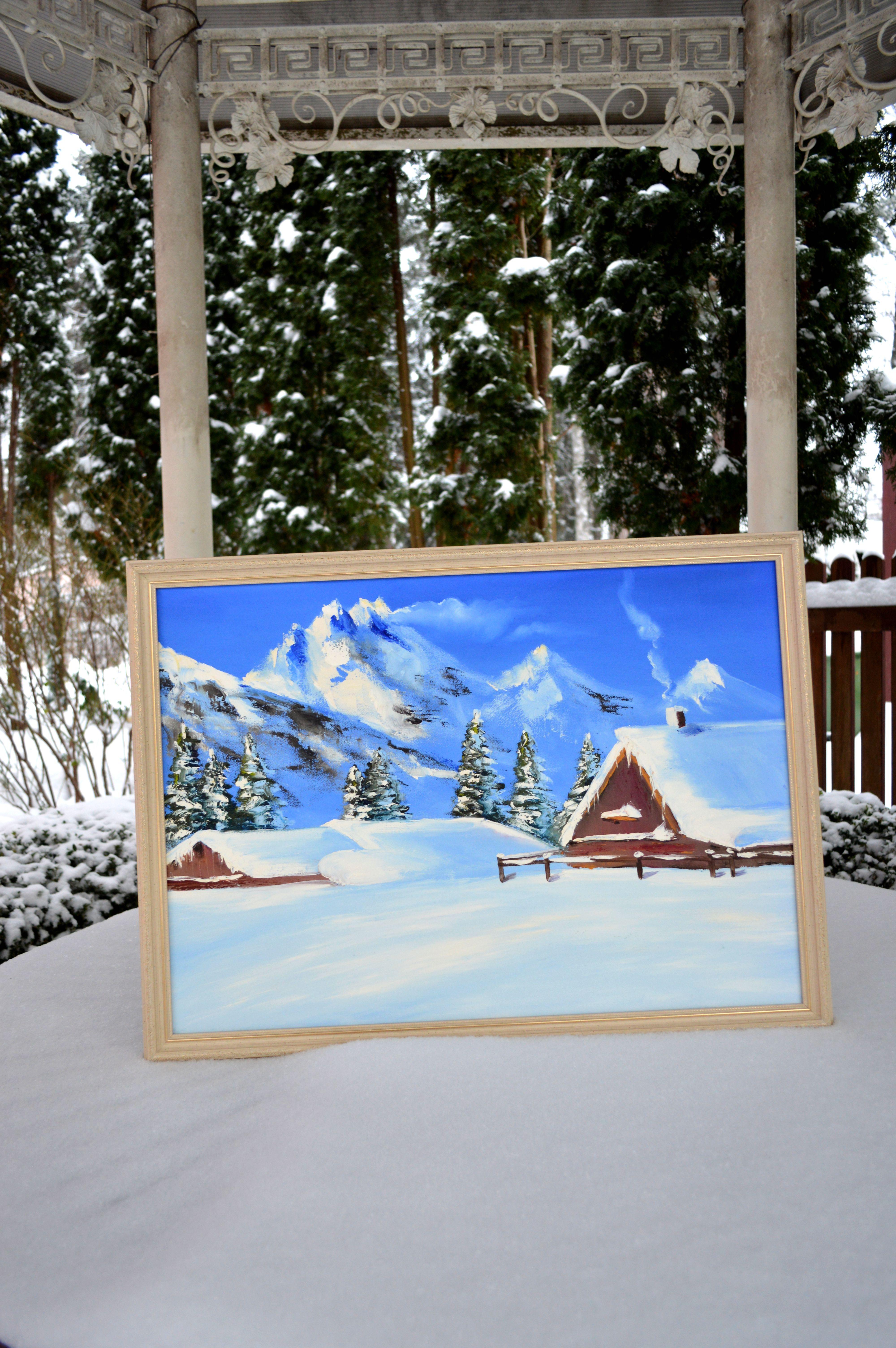 WINTER SALE! Snowy chalet 50X70 oil painting For Sale 5