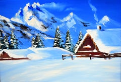 WINTERVERKAUF! Schneehütte 50X70 Ölgemälde