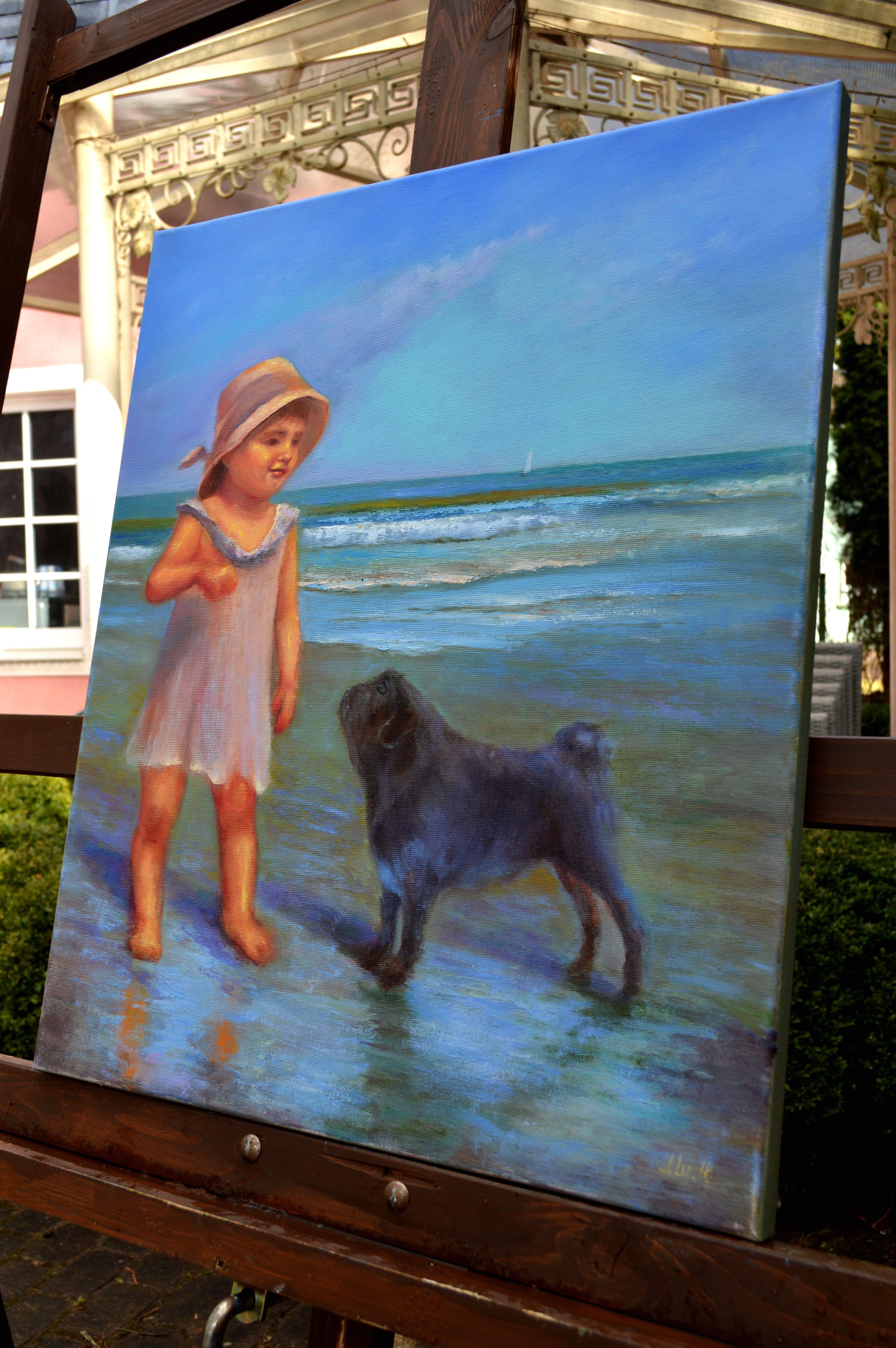 Sophie in mare - Landscape Painting Blu di Elena Lukina