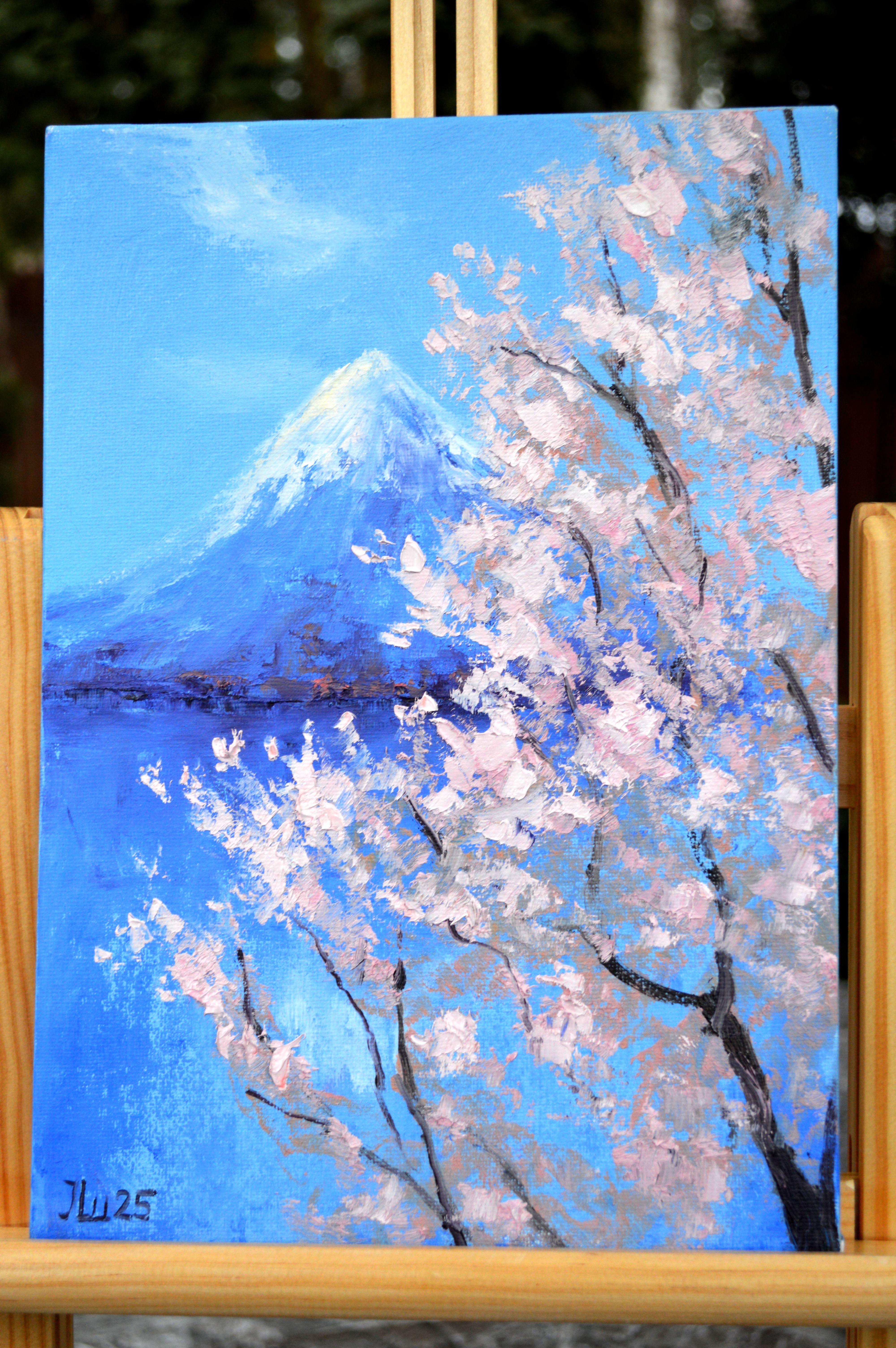 Spring at Mount Fuji - Expressionist Painting by Elena Lukina