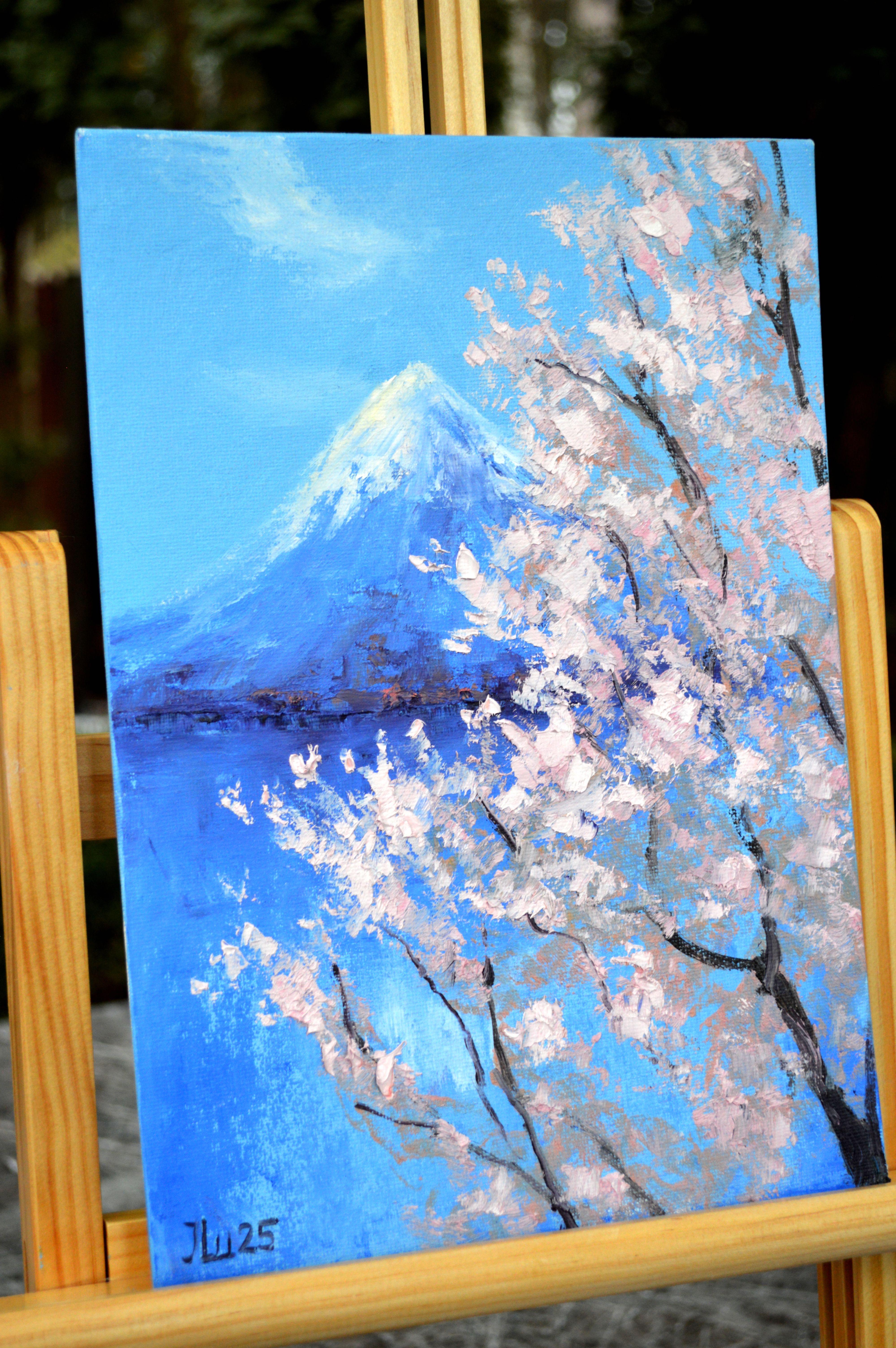 Spring at Mount Fuji - Blue Interior Painting by Elena Lukina