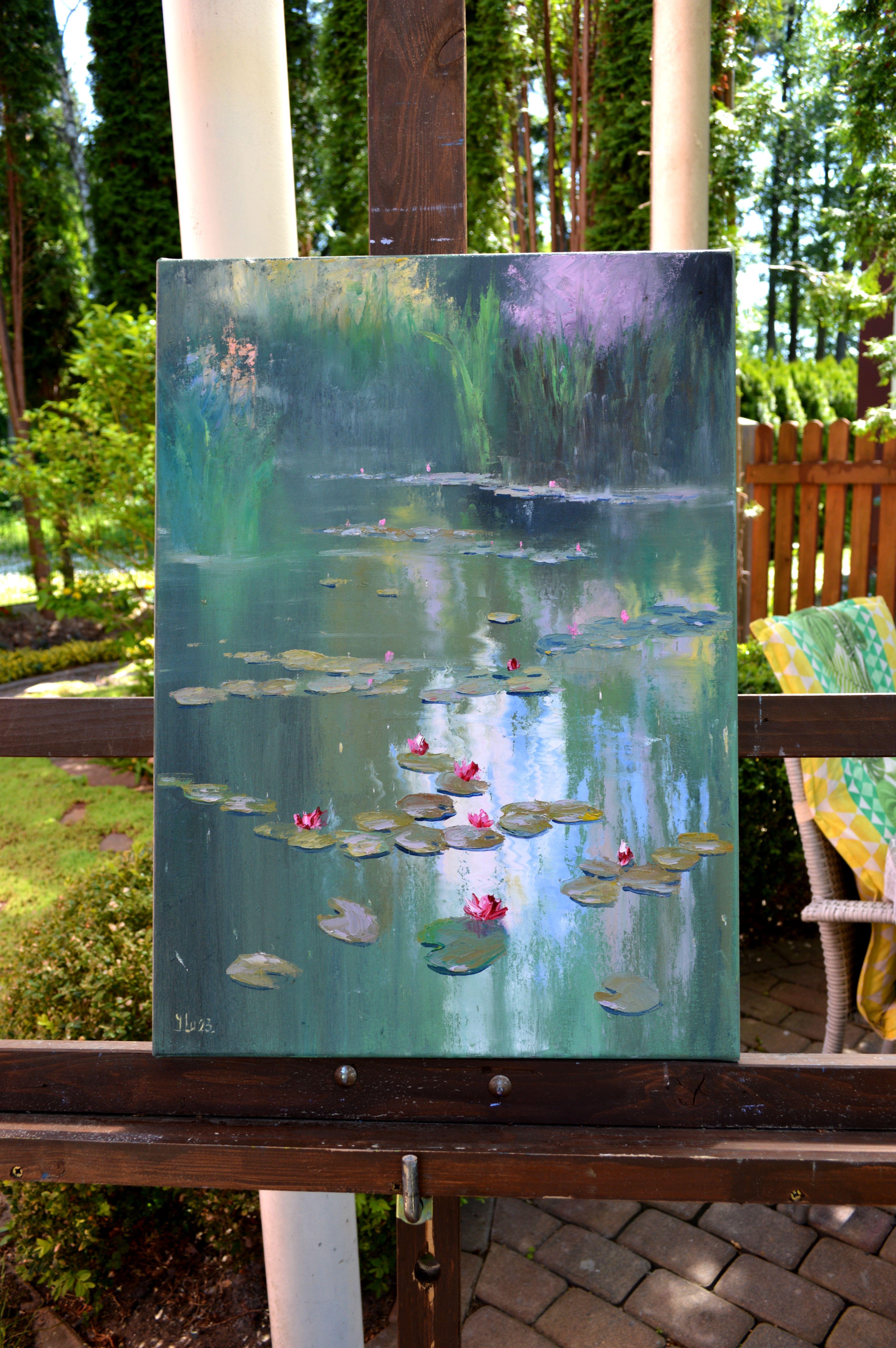Quellteich 55X40 (Grau), Landscape Painting, von Elena Lukina