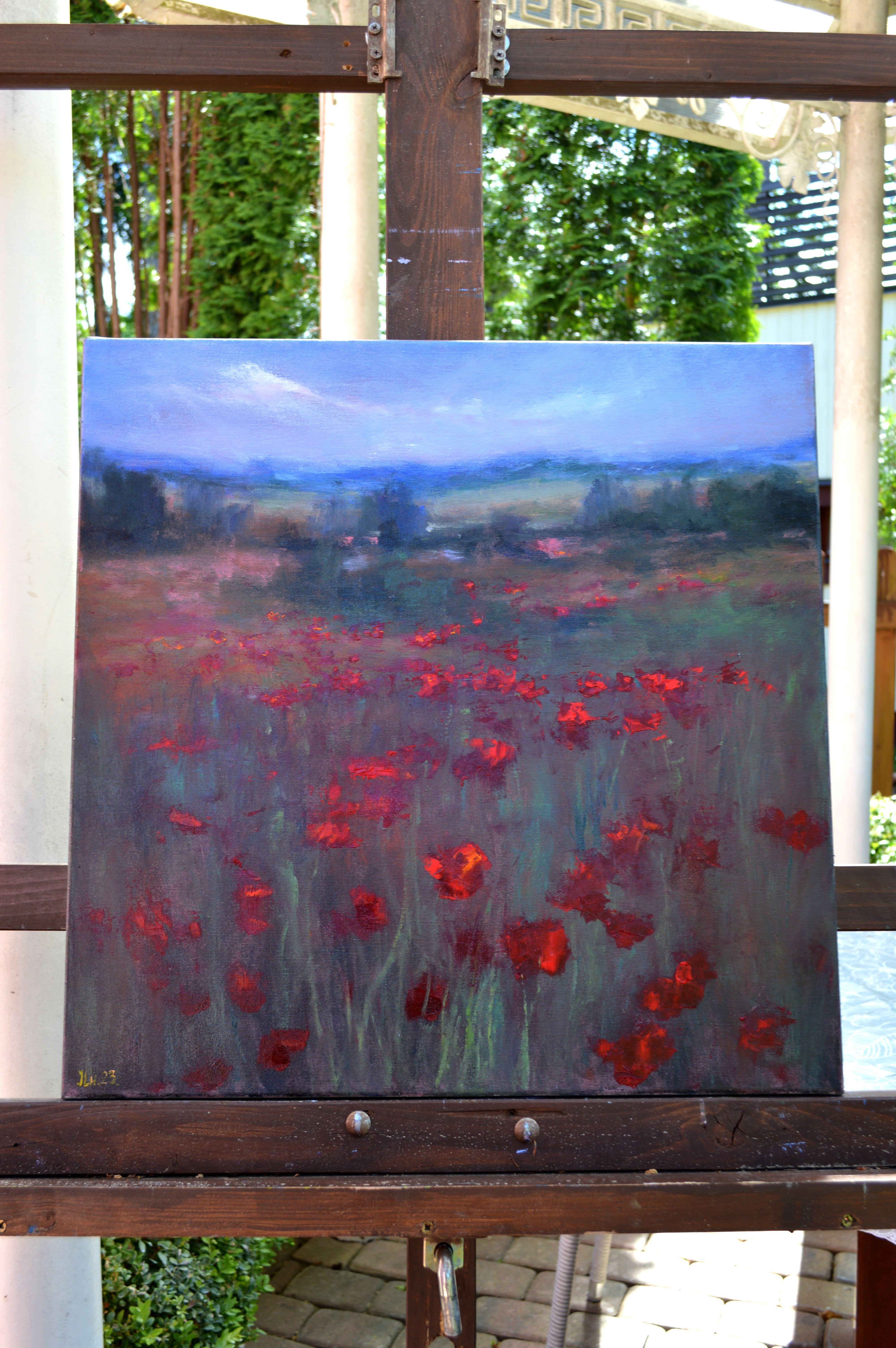 Spring poppies 50X50 - Expressionist Painting by Elena Lukina
