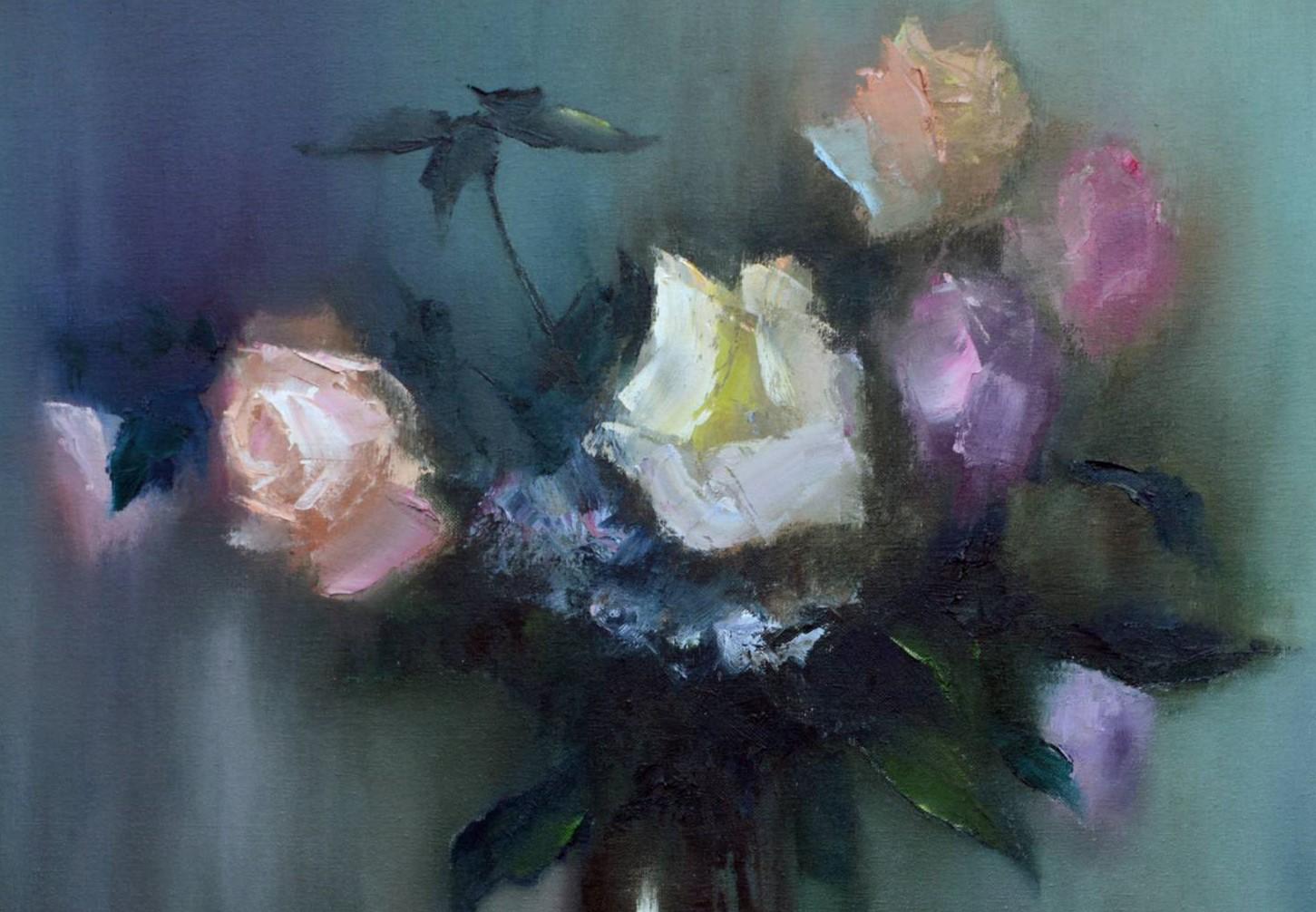 Stilleben mit Rosenstrauß – Painting von Elena Lukina