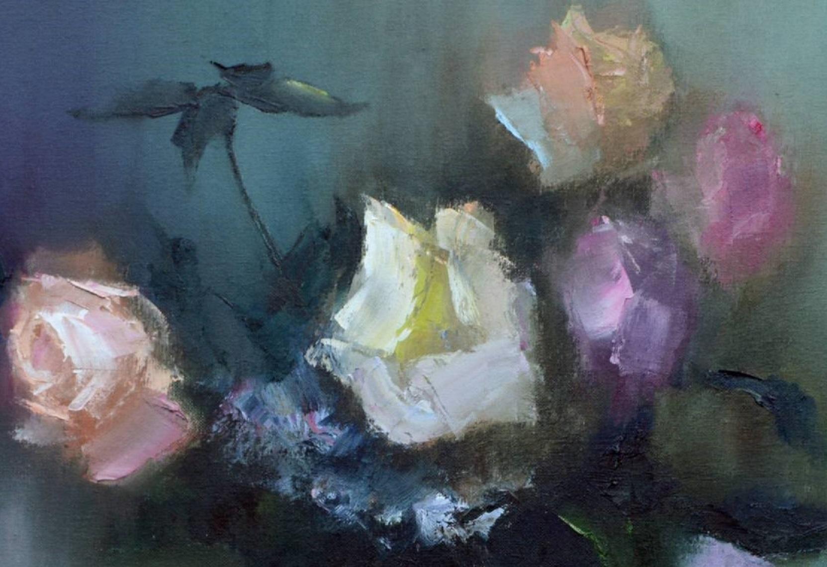 Stilleben mit Rosenstrauß (Schwarz), Interior Painting, von Elena Lukina
