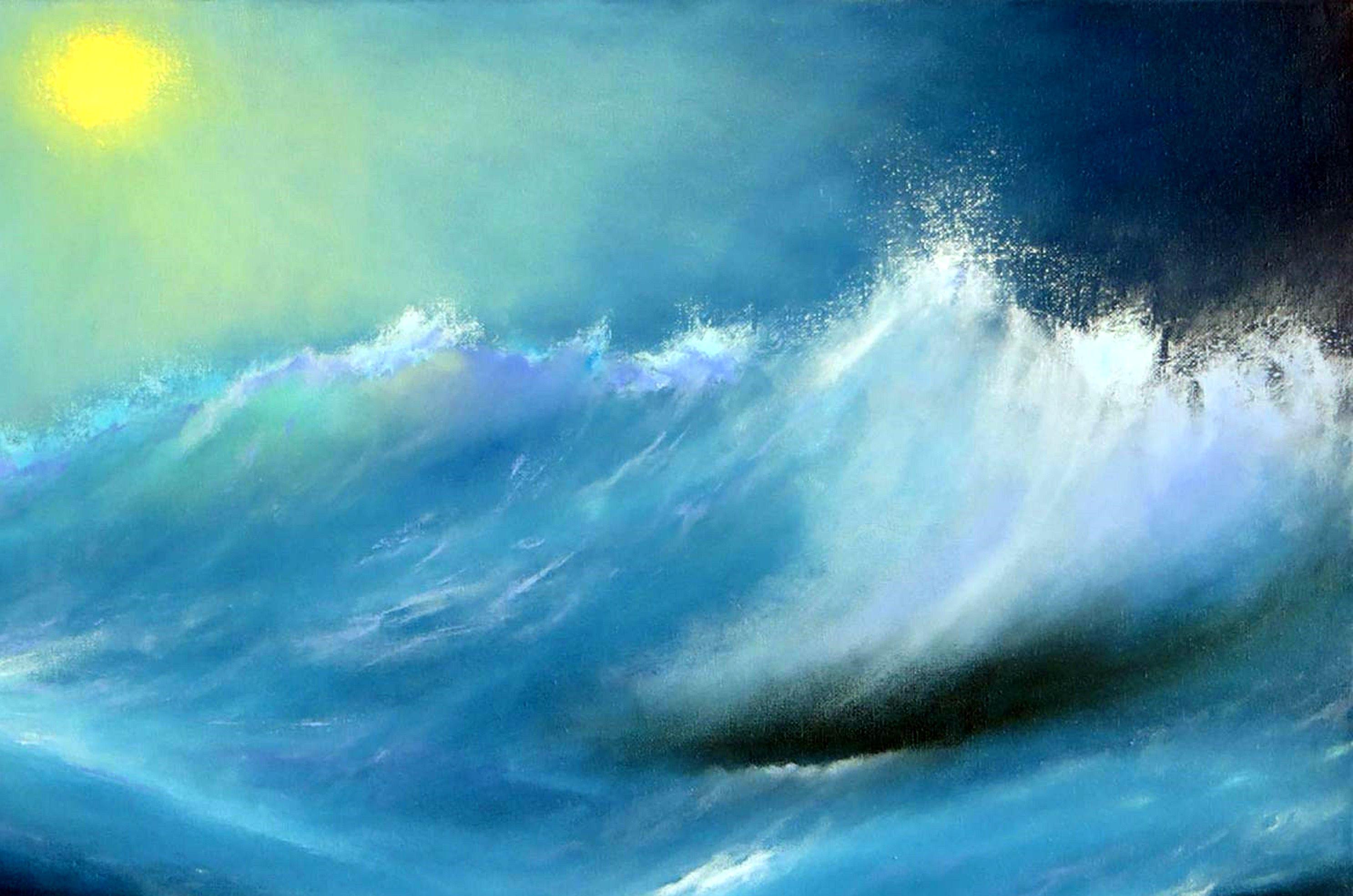 En esta pieza, quería captar la belleza tumultuosa del mar bajo un cielo turbulento. Los vibrantes colores del óleo me permiten explorar la profundidad y la textura de las olas cresteando bajo un tranquilizador sol amarillo. El contraste entre el