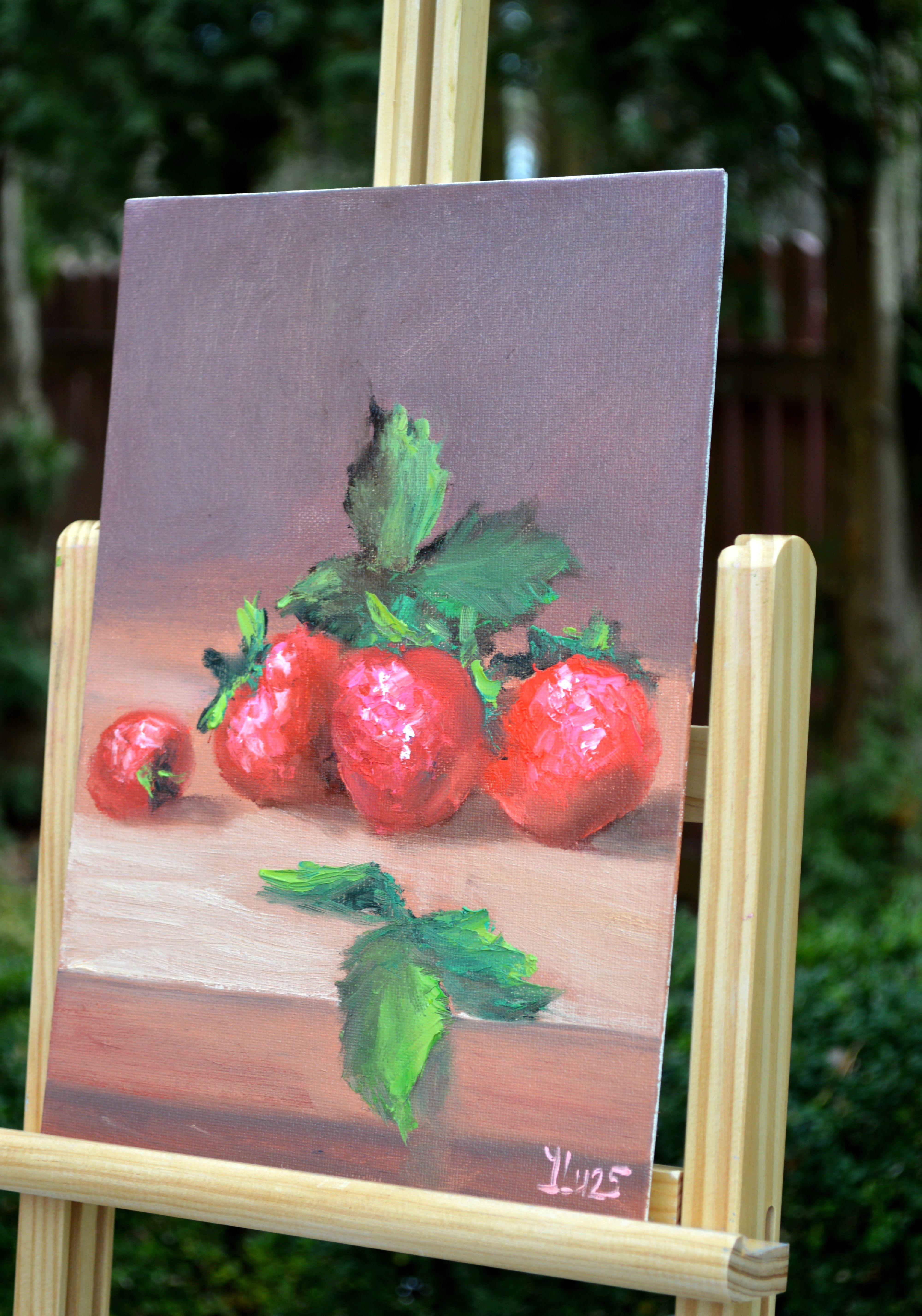 Erdbeeren 30X21 (Grau), Still-Life Painting, von Elena Lukina