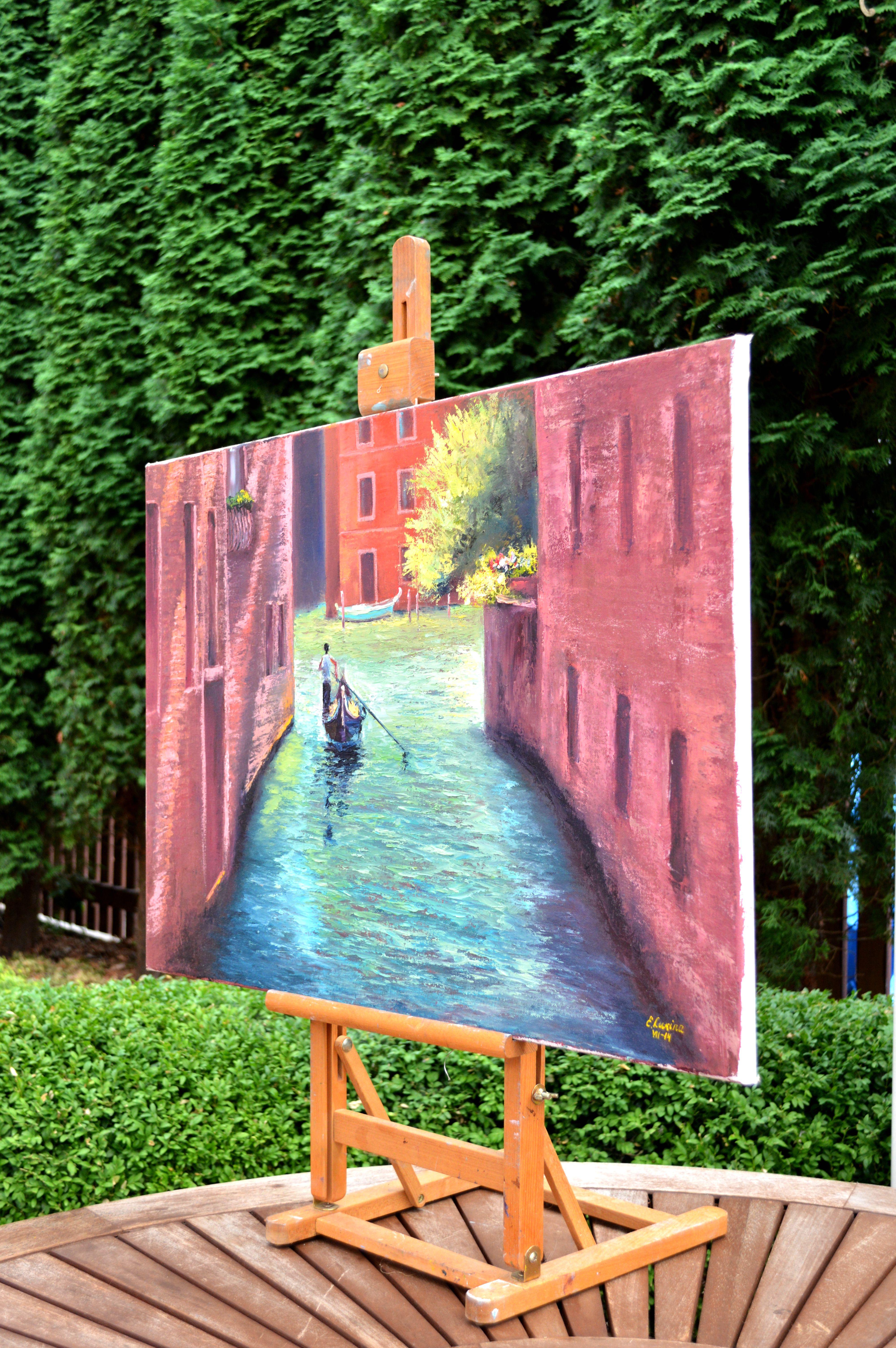 In this oil painting, I sought to capture the serene ambiance of a secluded waterway, embracing the vibrancy of the architecture that emerges brilliantly with each brushstroke. The lone gondolier symbolizes the journey through life's tranquil