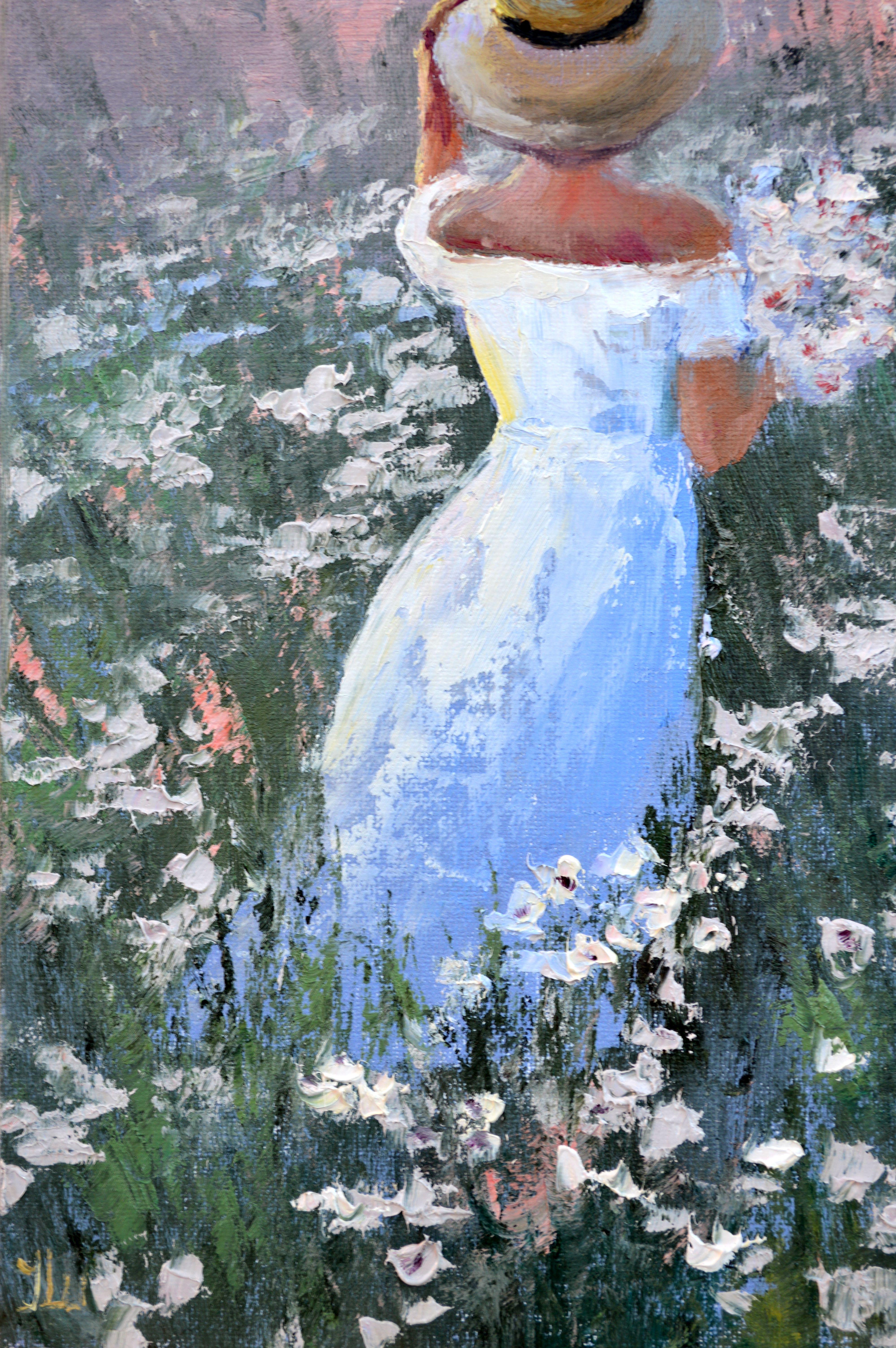 Summer Reveries - Gray Figurative Painting by Elena Lukina