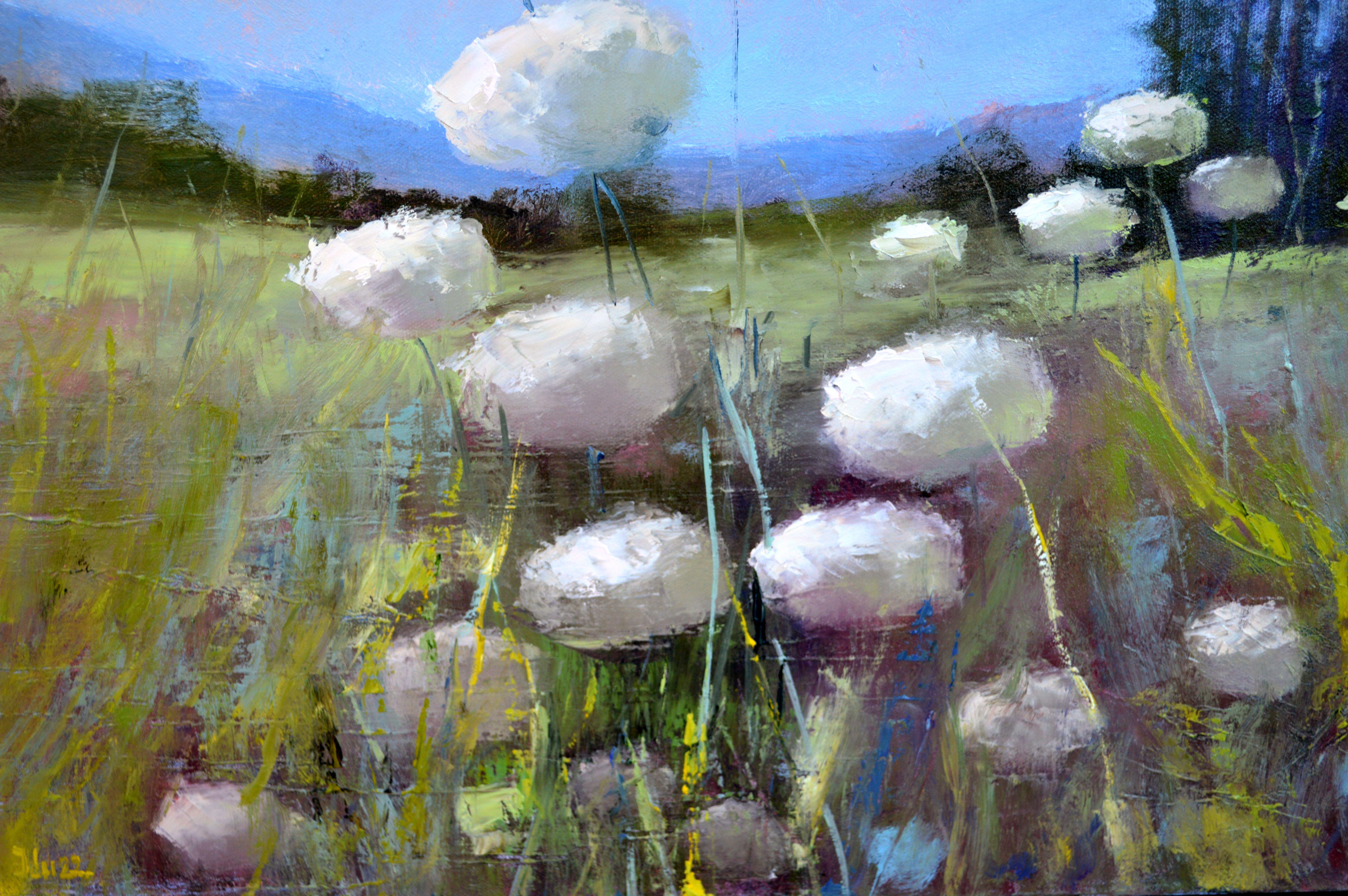 Sommerliche Wildkräuter auf dem Feld (Grau), Interior Painting, von Elena Lukina