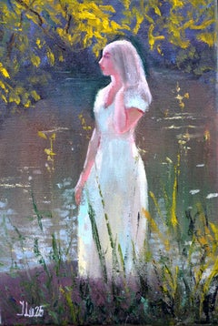 Harmonie ensoleillée. Impasto original Miniature Figurative Oil Art