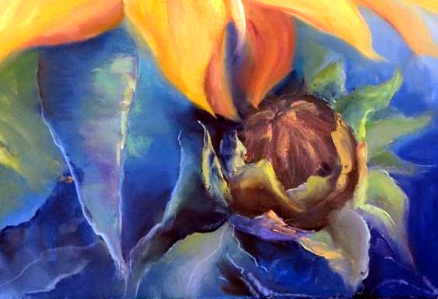 Sunflower 70X50 - Expressionist Painting by Elena Lukina