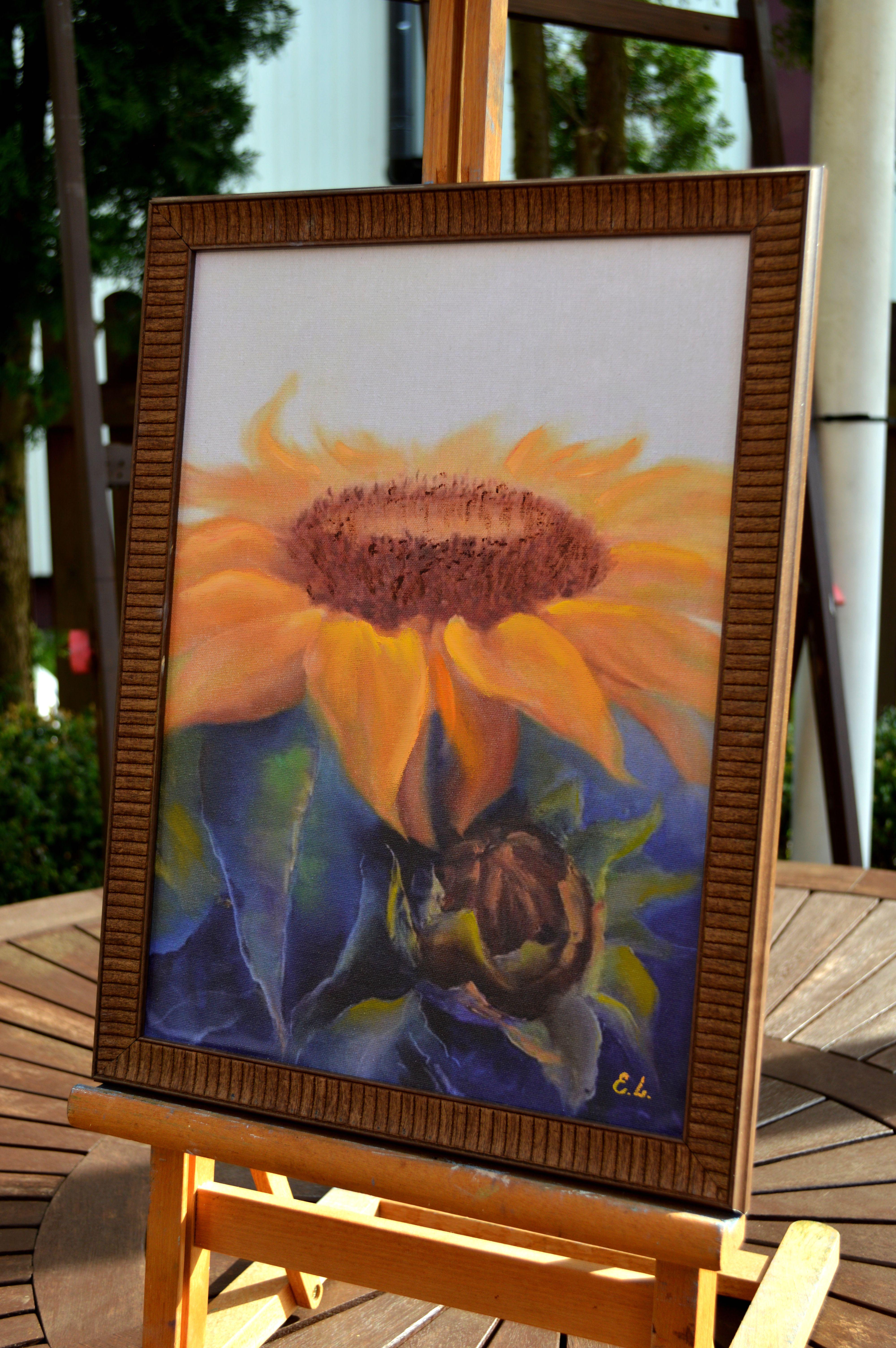 Sunflower - Brown Still-Life Painting by Elena Lukina