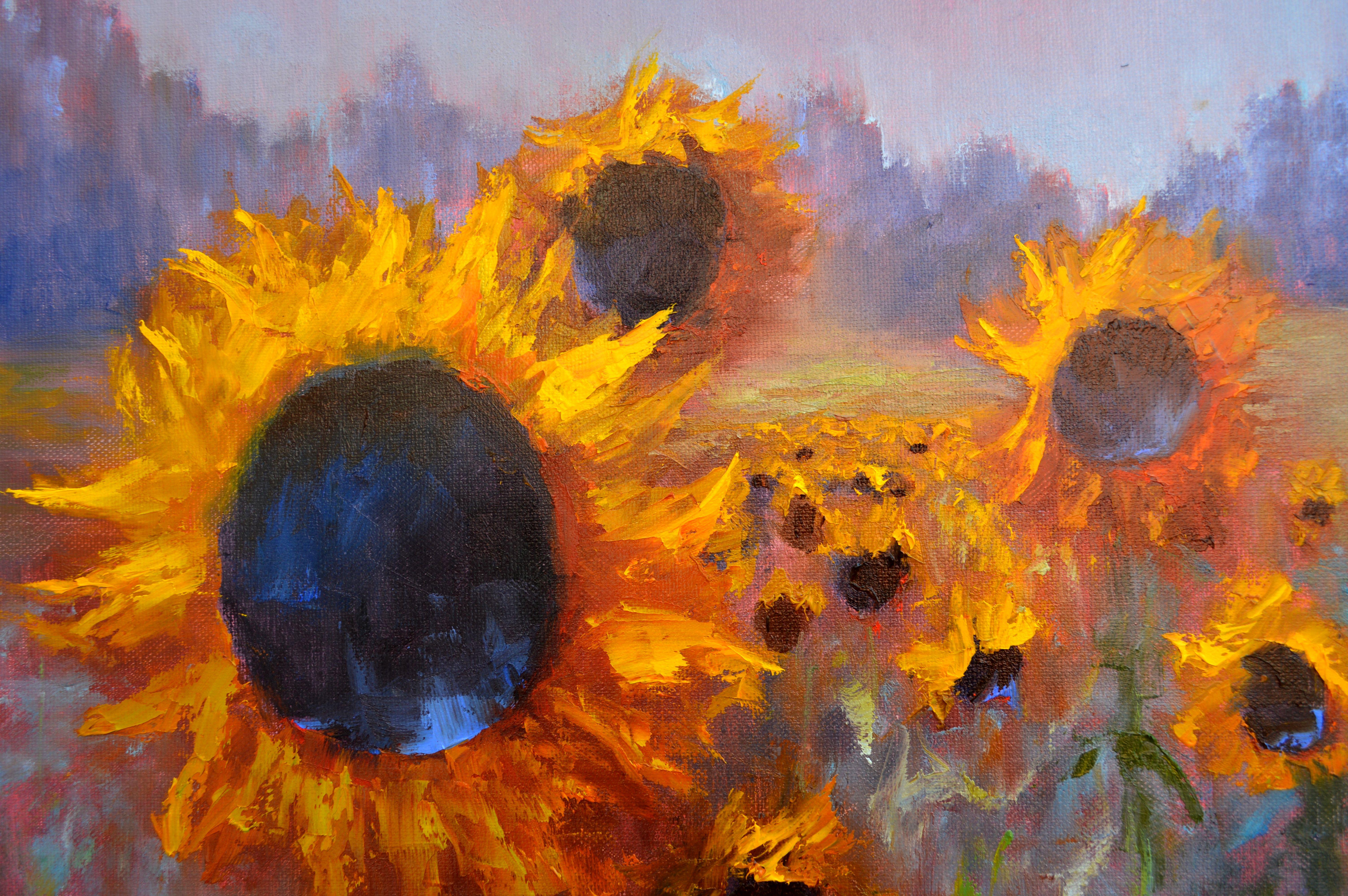 Sunflower time 65X50 - Expressionist Painting by Elena Lukina