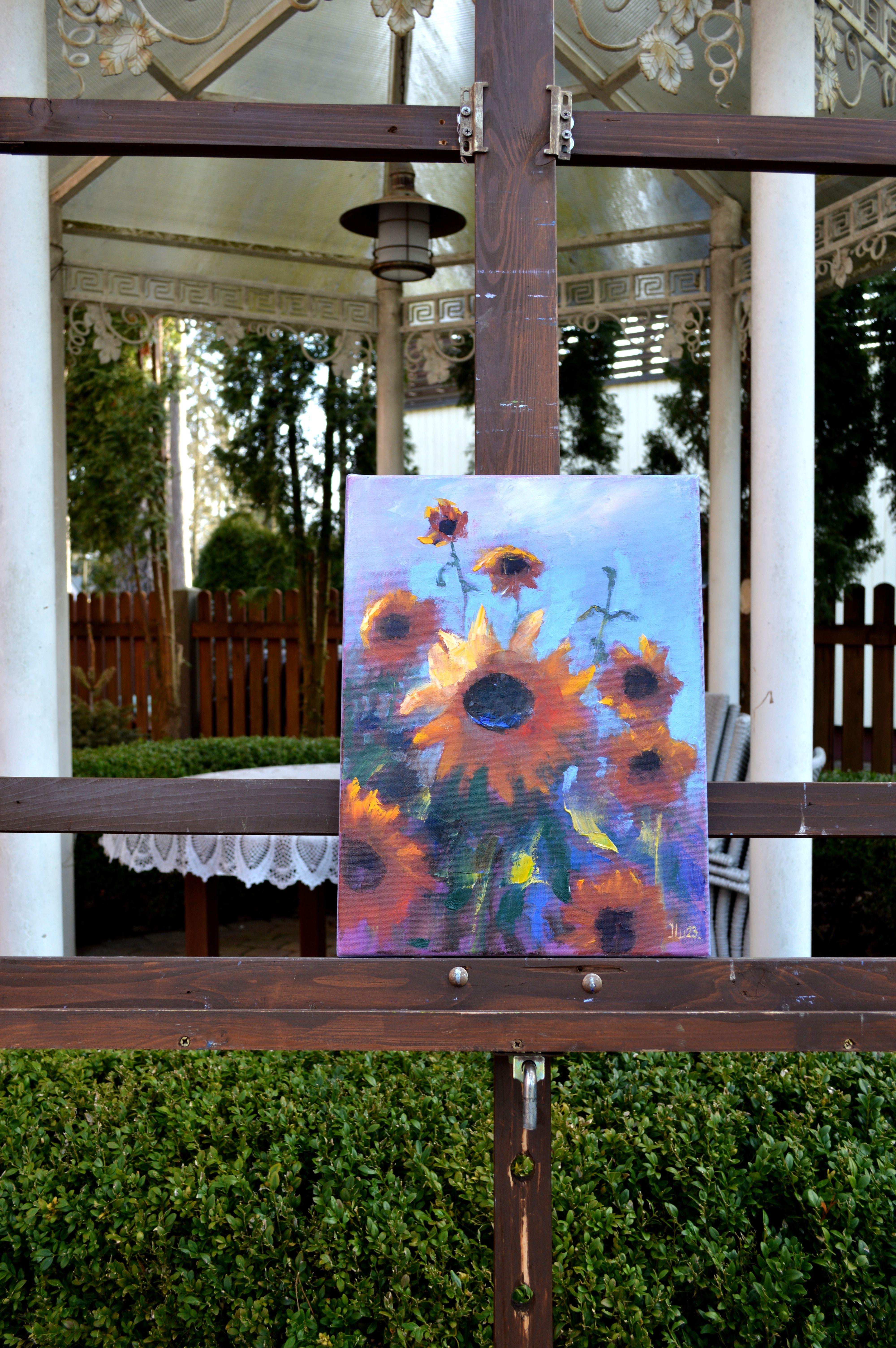 Sonnenblumen 40X30 (Grau), Landscape Painting, von Elena Lukina