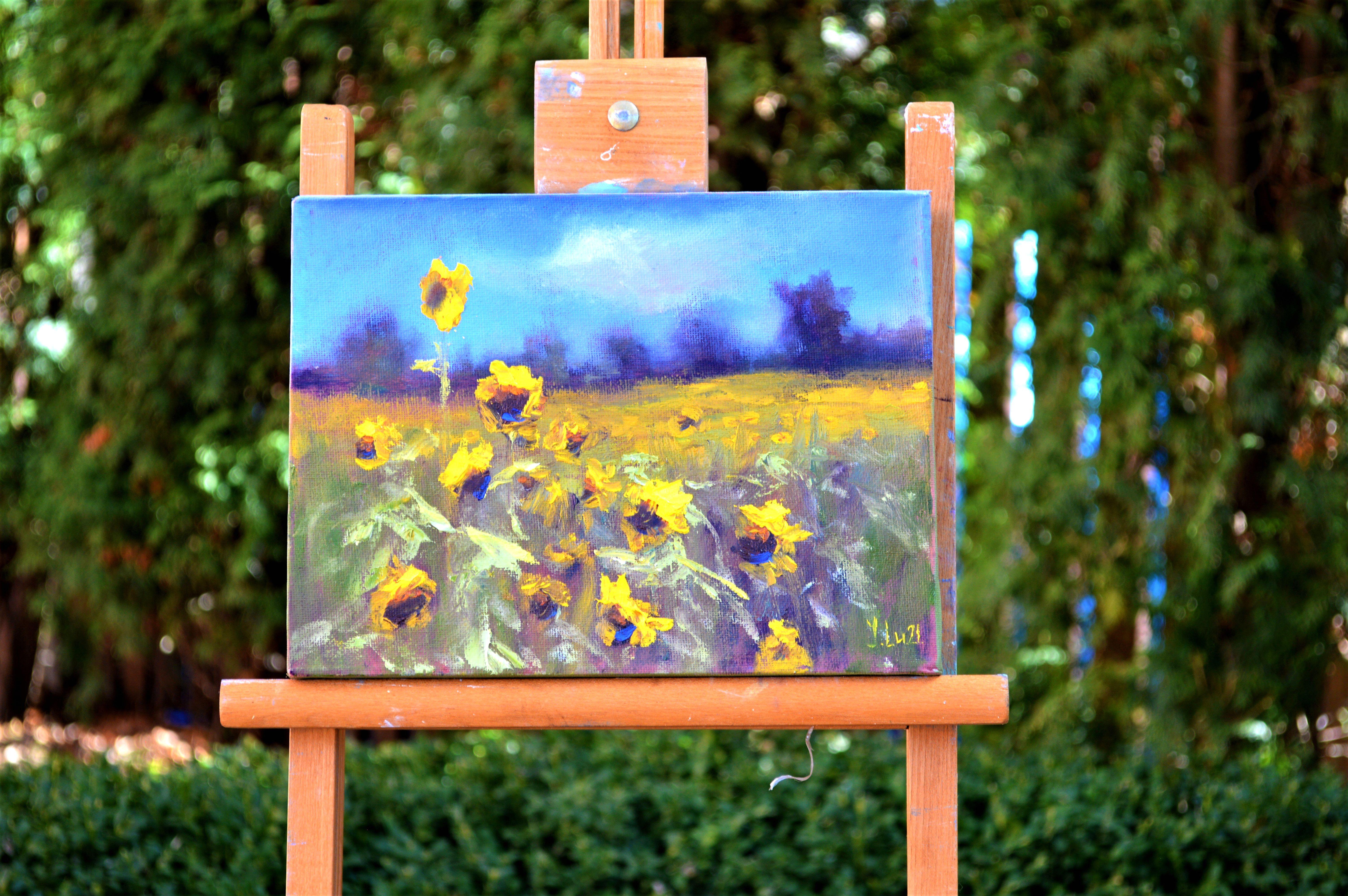 Campo de girasoles 3D (18X24) - Landscape Painting Gris de Elena Lukina