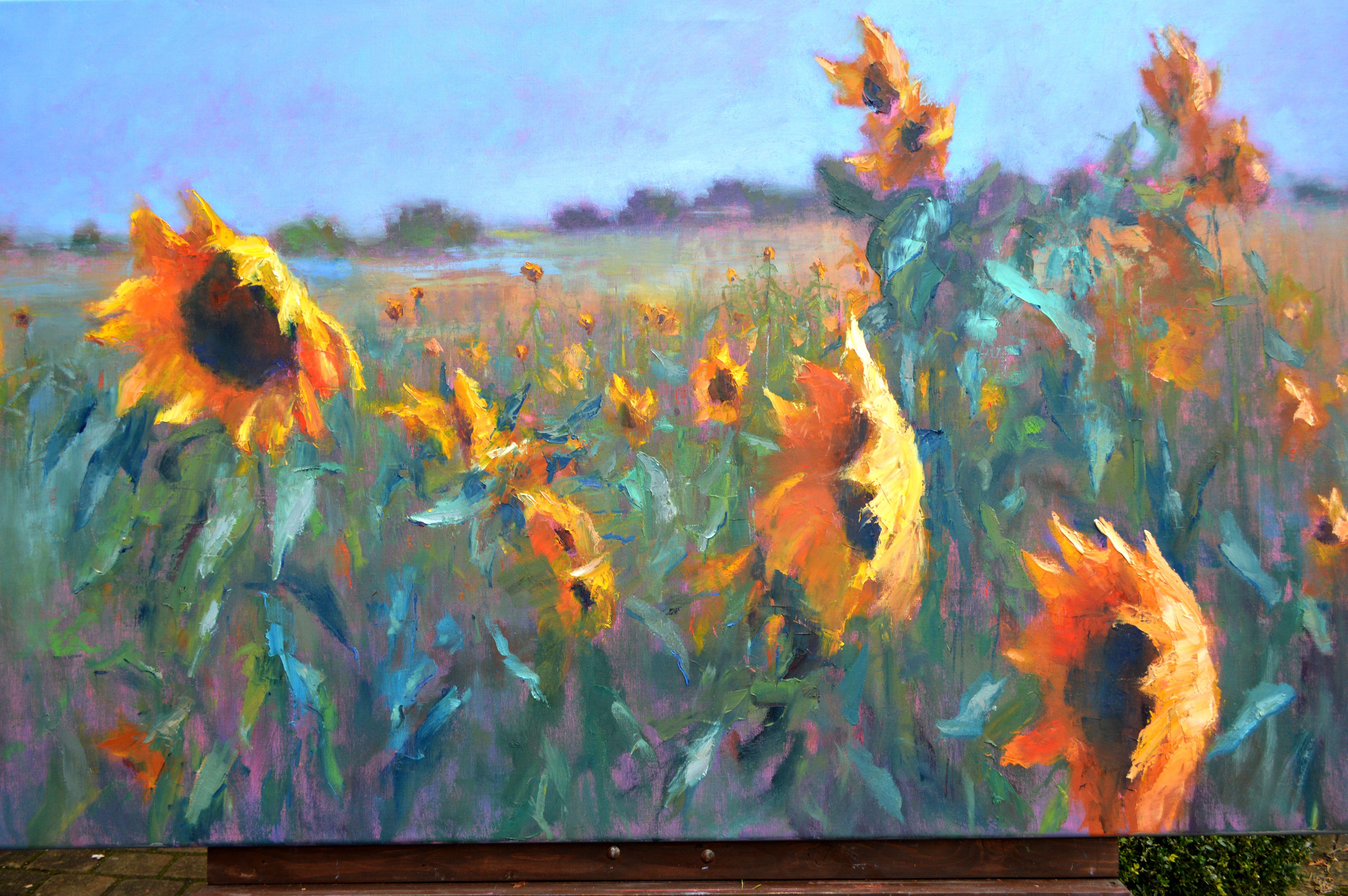 Sonnenblumen (Grau), Landscape Painting, von Elena Lukina