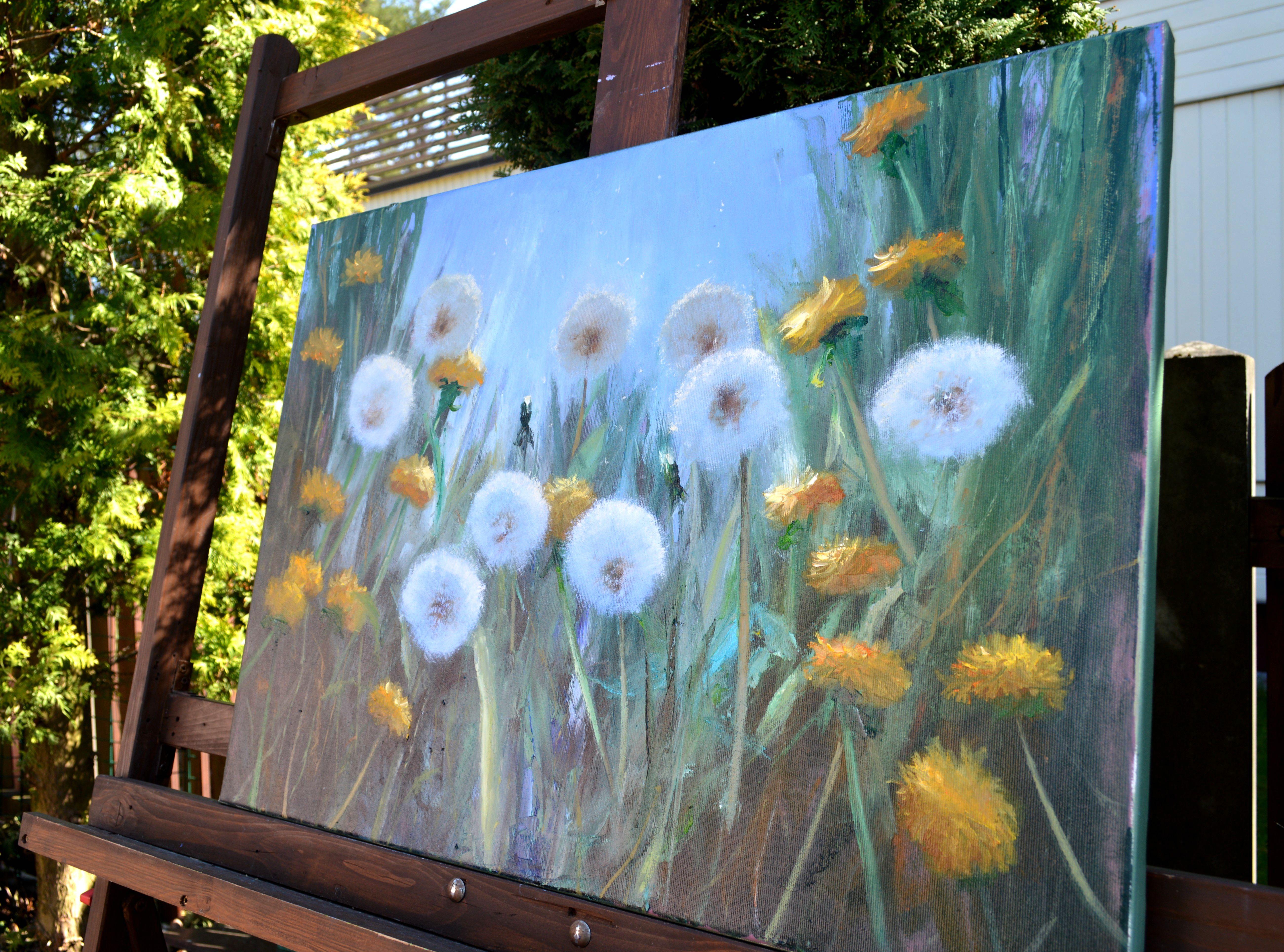 Sonnige Pusteblumen 50X70 (Blau), Landscape Painting, von Elena Lukina