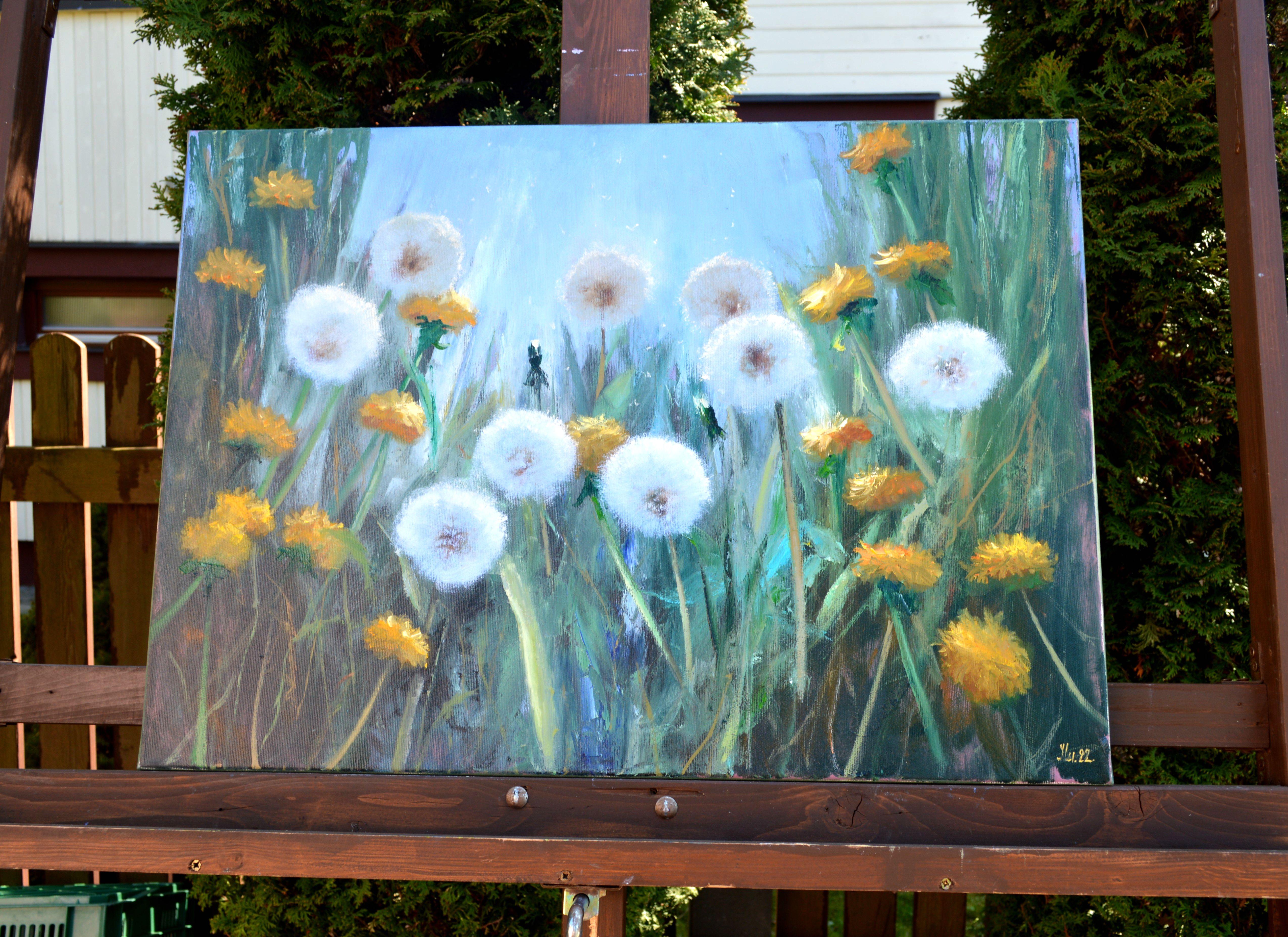 Sunny dandelions 50X70 - Painting by Elena Lukina