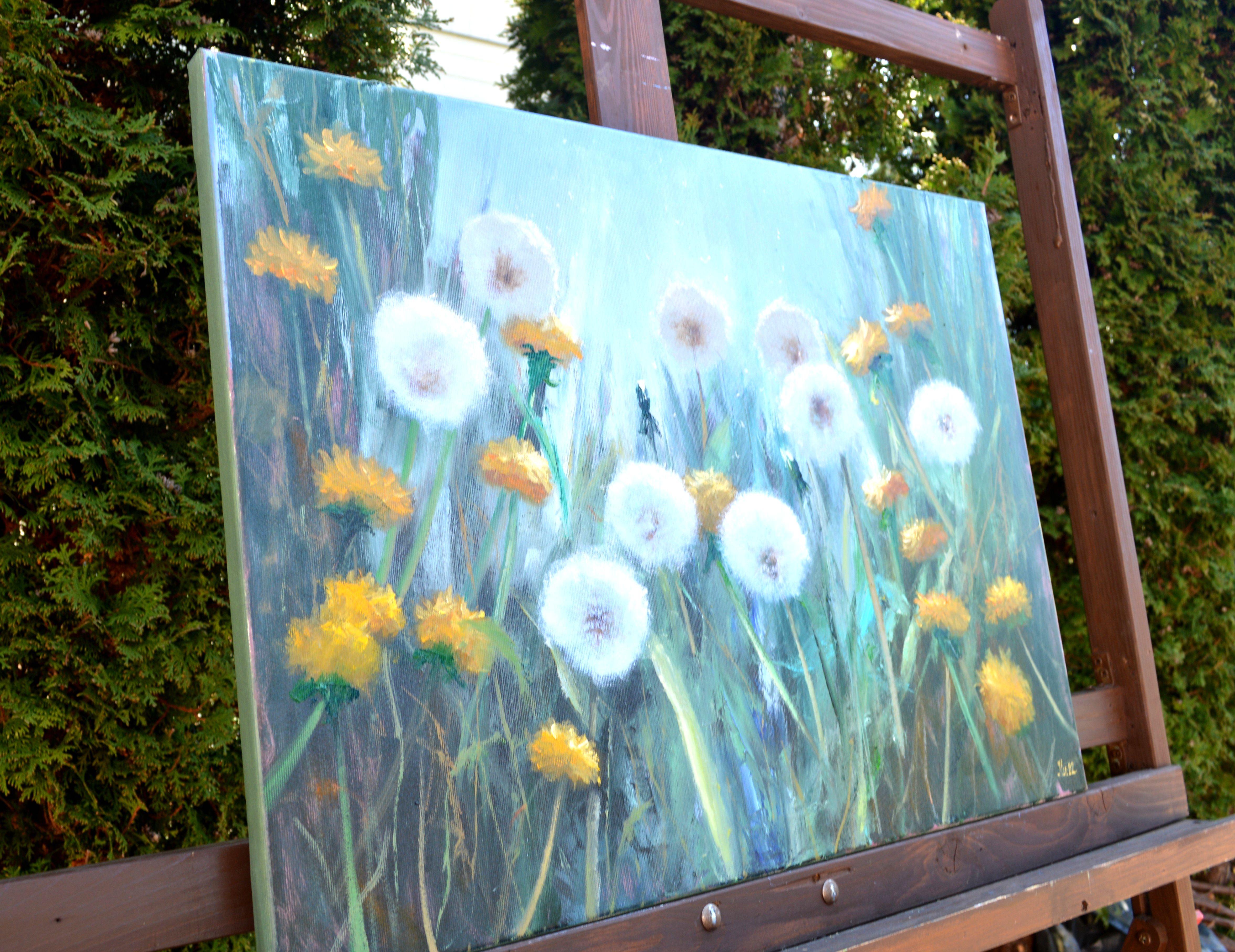 Sunny dandelions 50X70 - Expressionist Painting by Elena Lukina