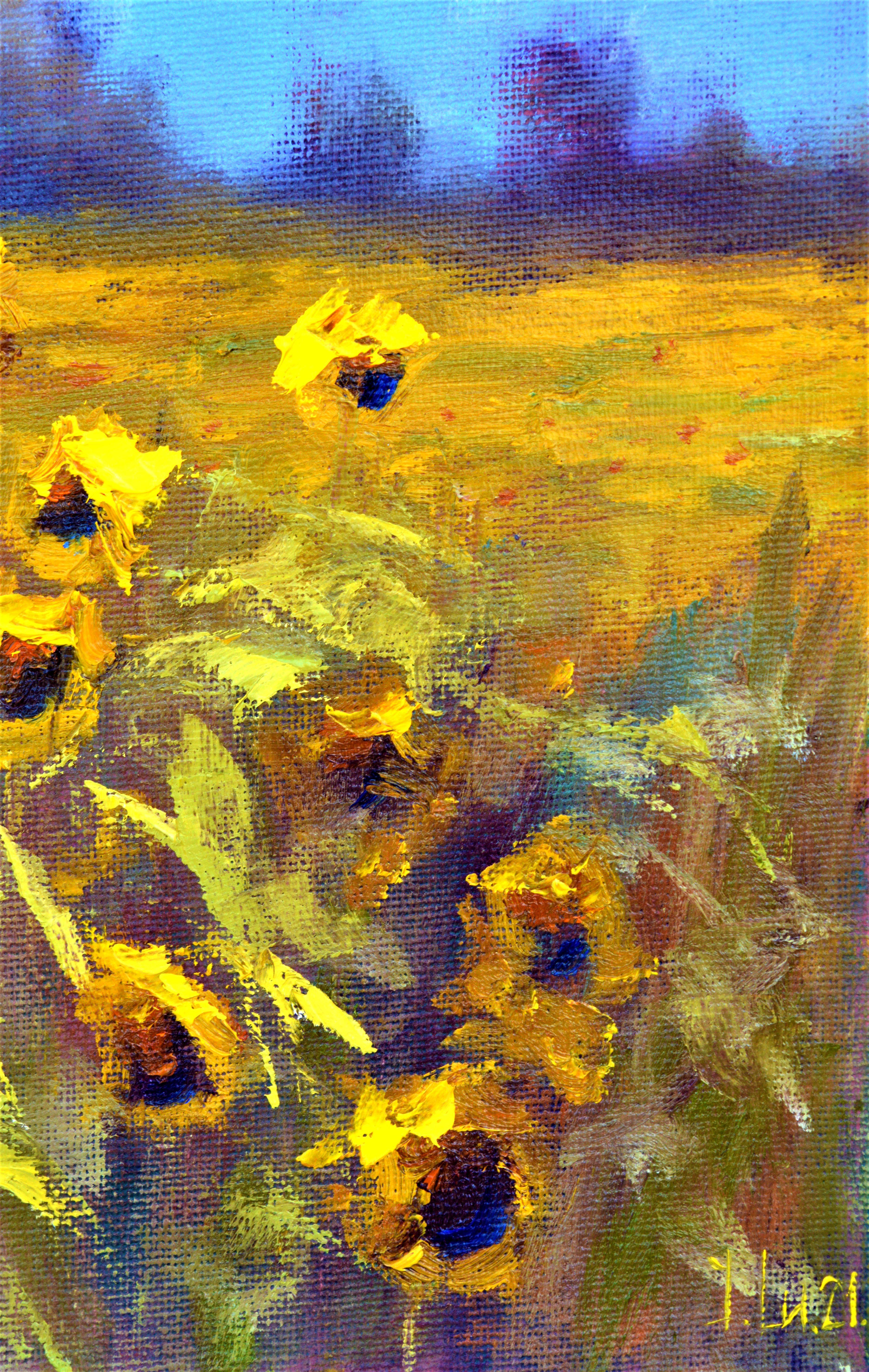 Sonnige Blumen 3D (24X18) – Painting von Elena Lukina