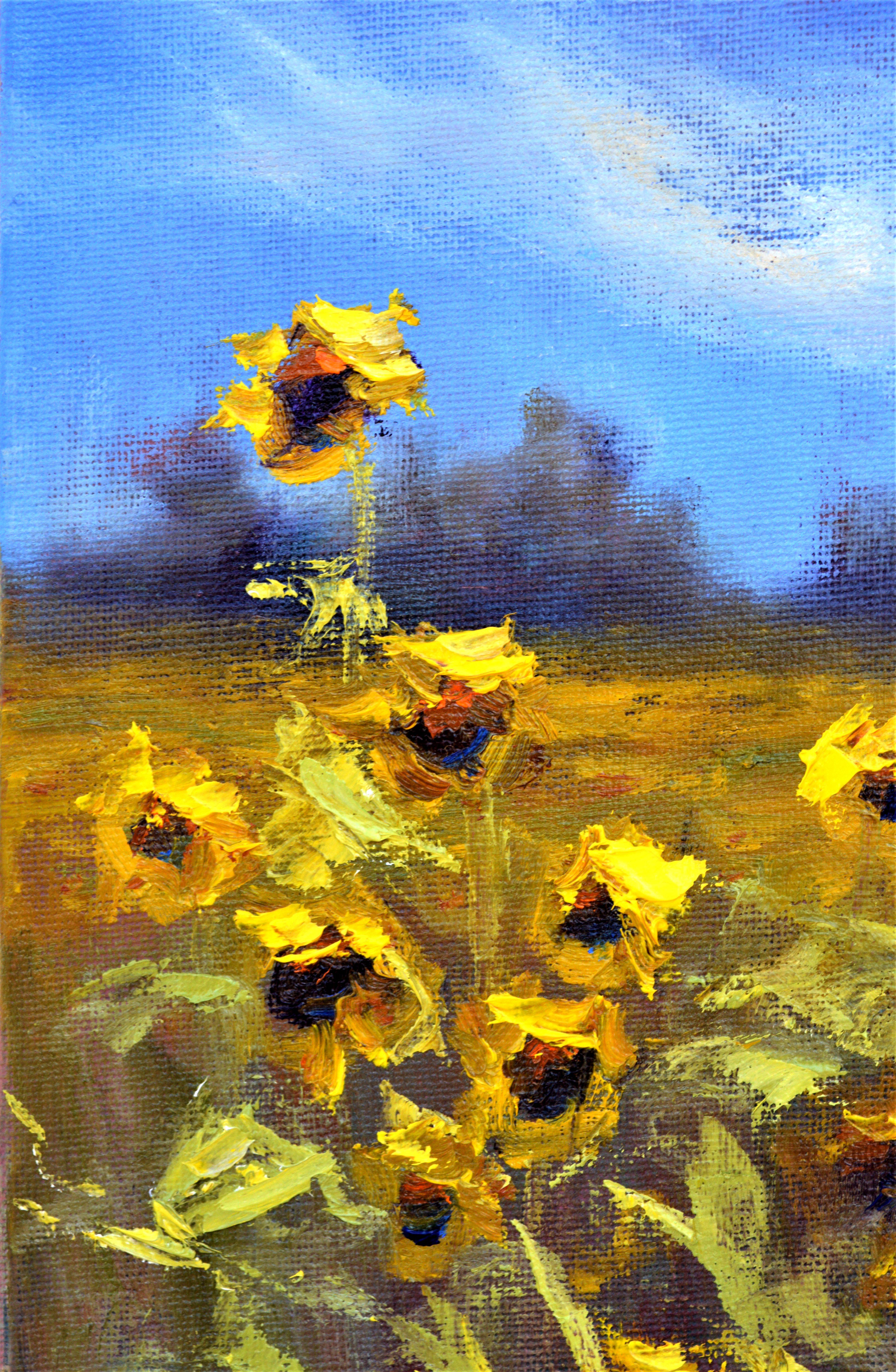 Sunny flowers 3D (24X18) - Expressionist Painting by Elena Lukina