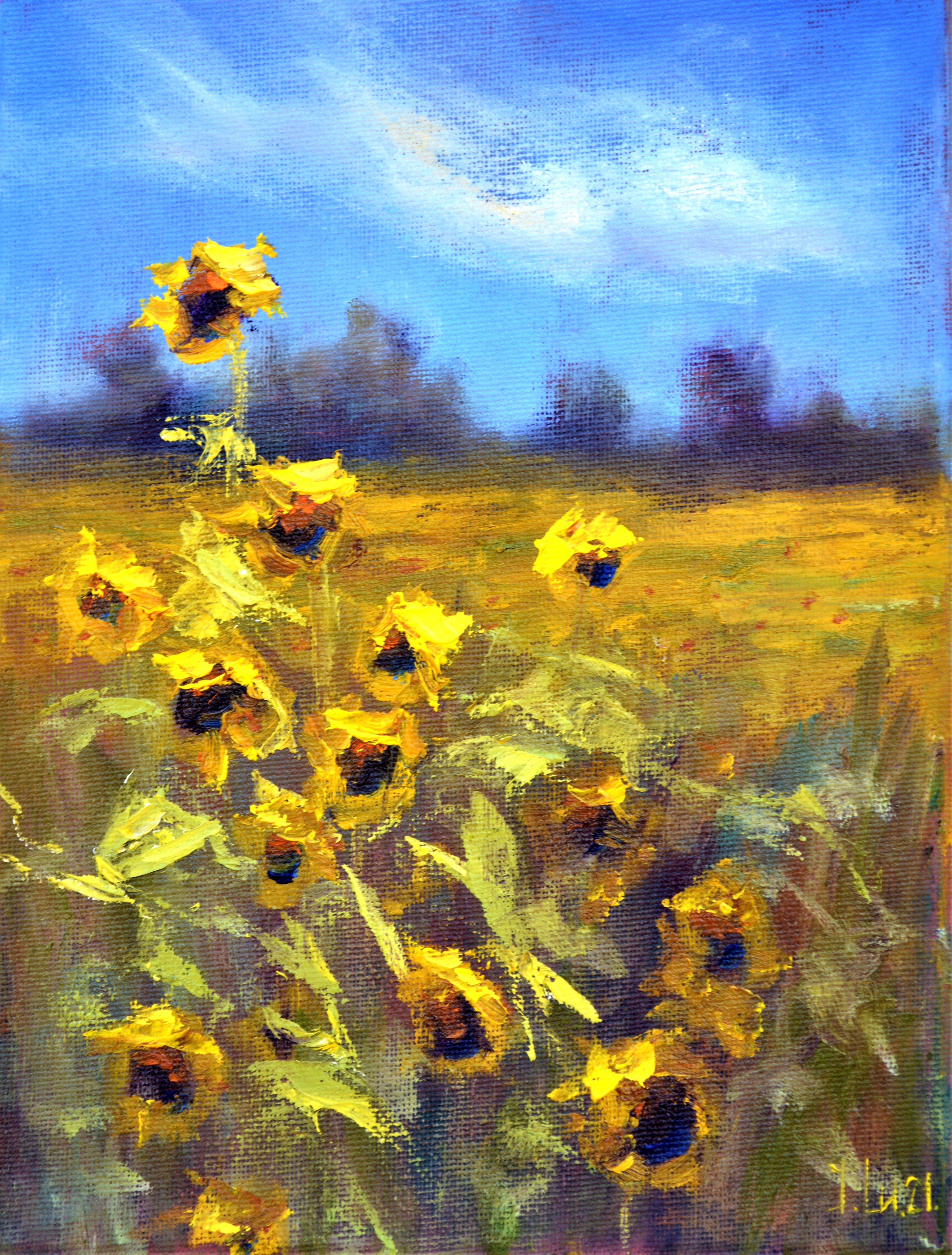 Elena Lukina Landscape Painting - Sunny flowers 3D (24X18)
