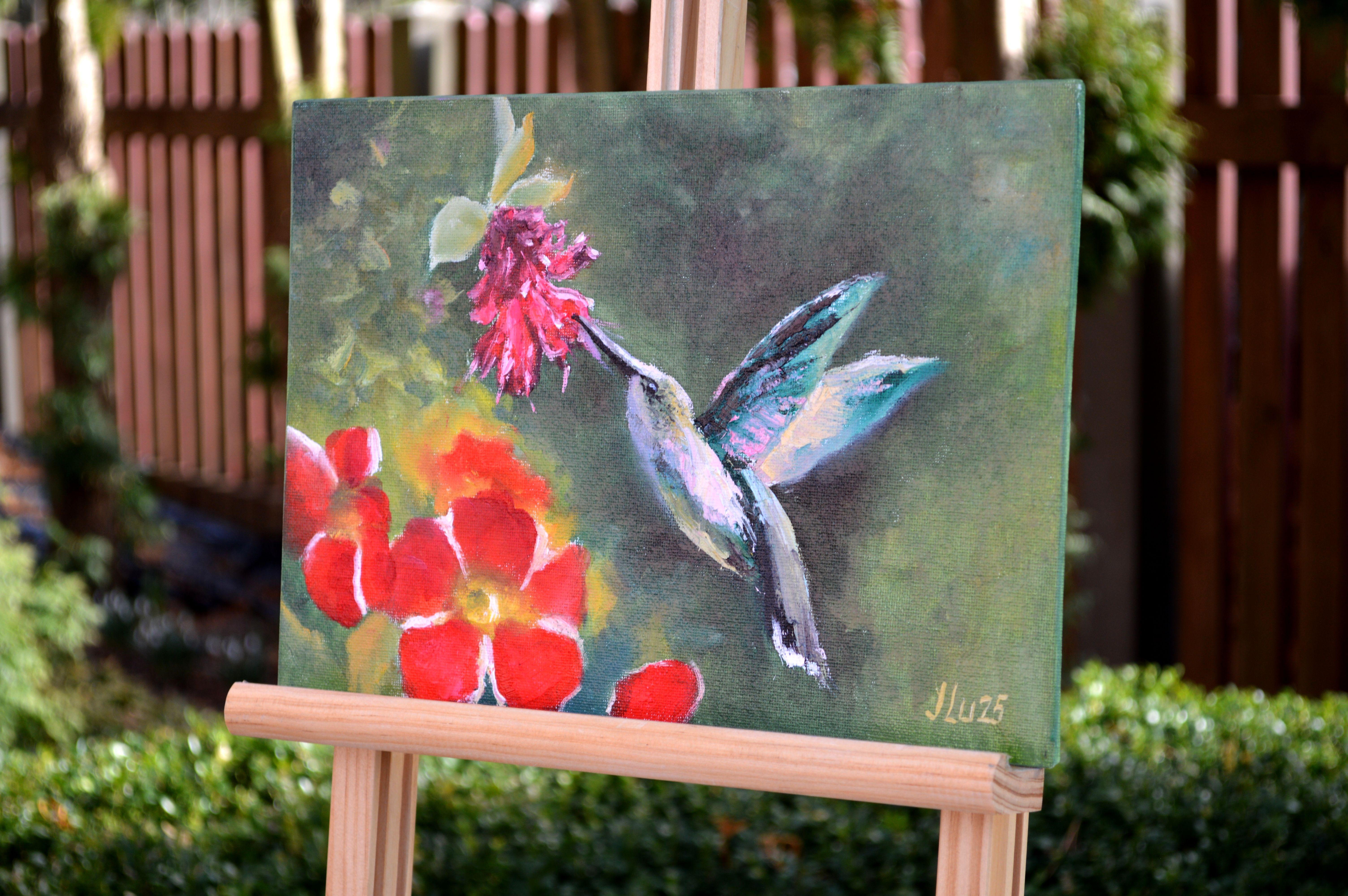Nettare solare per colibrì - Animal Painting Grigio di Elena Lukina