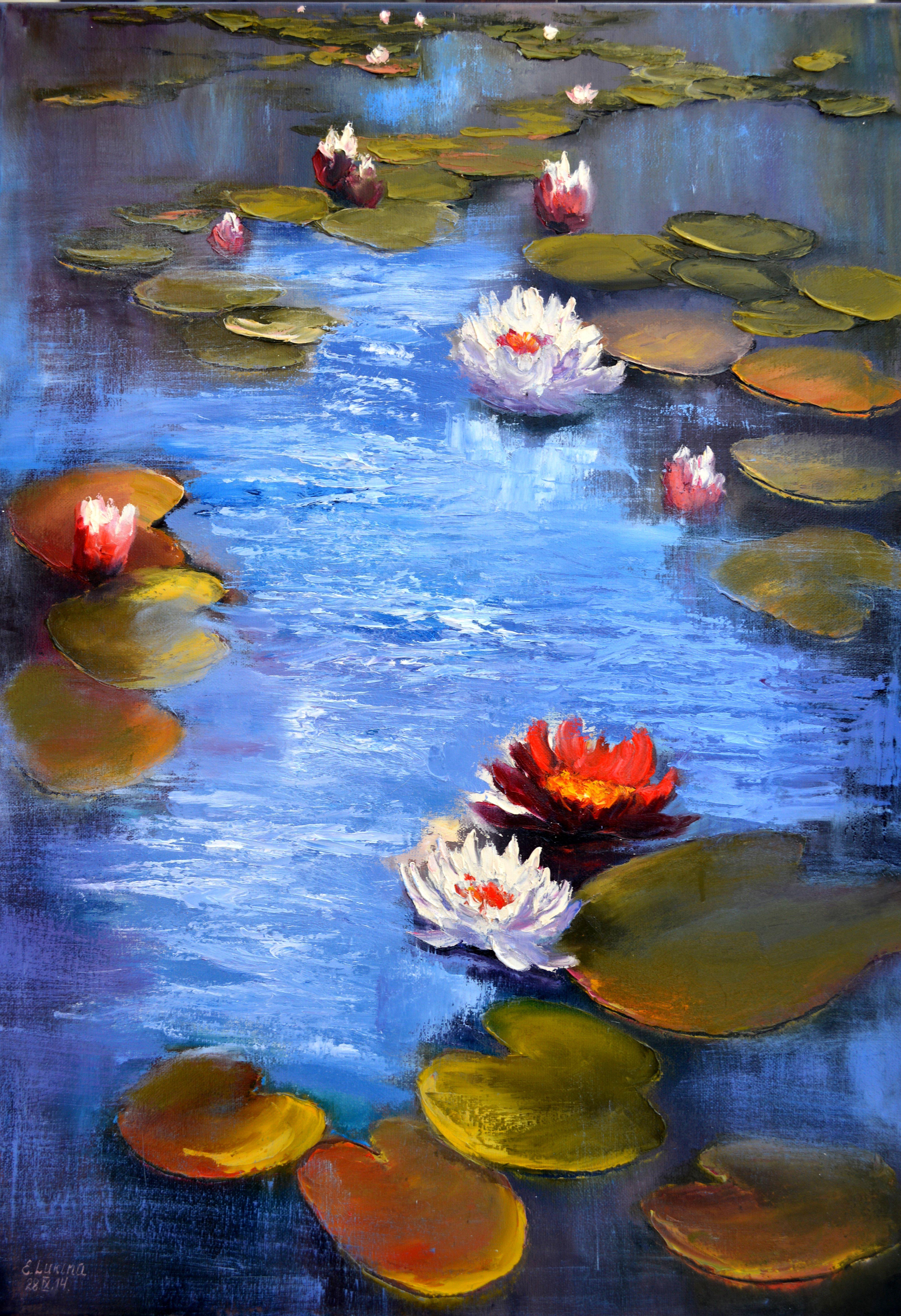 Elena Lukina Interior Painting - Sunny pond 70X50 oil painting