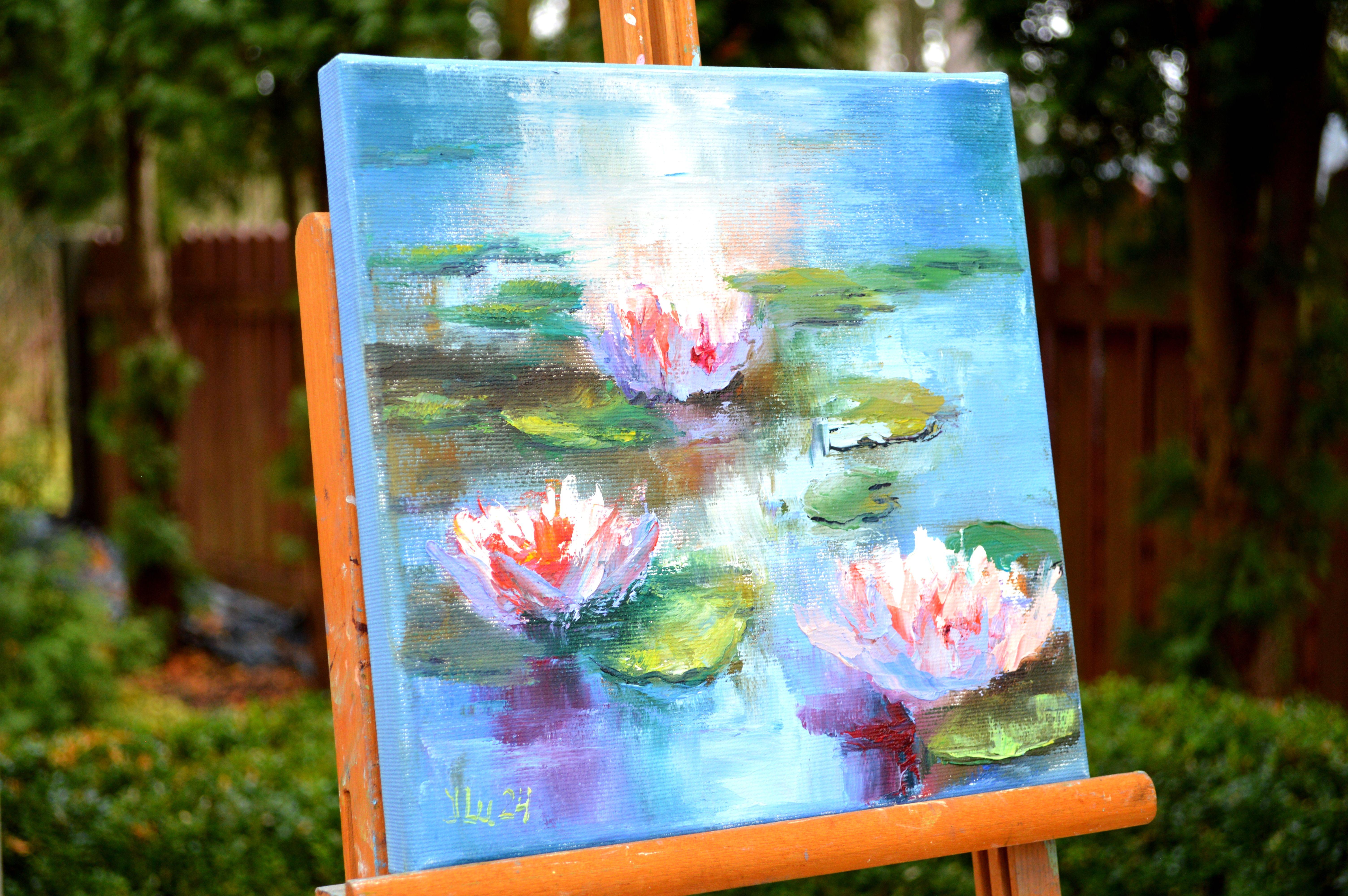 Sunny water lilies - Expressionist Painting by Elena Lukina