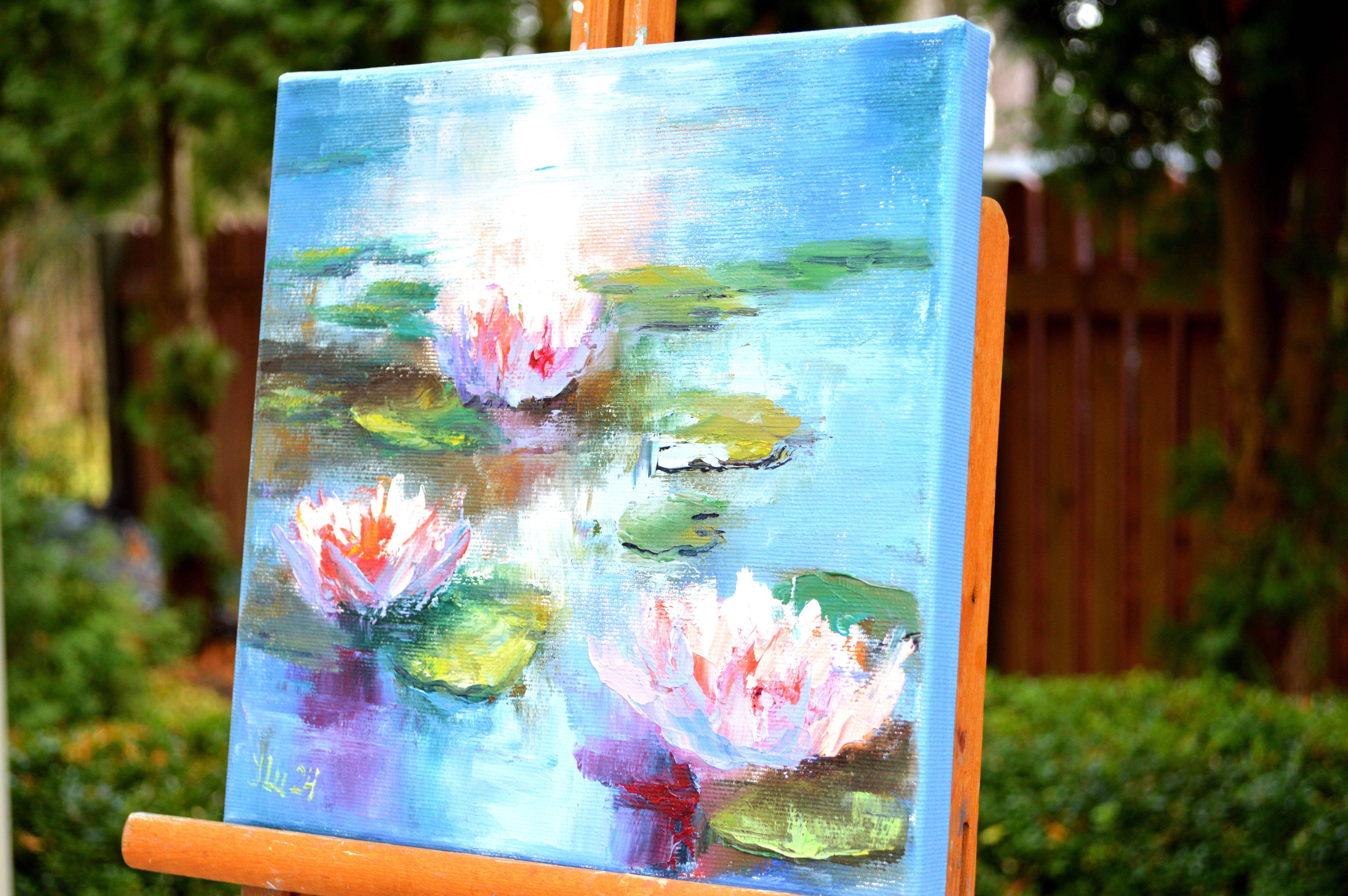 Sunny water lilies - Purple Interior Painting by Elena Lukina